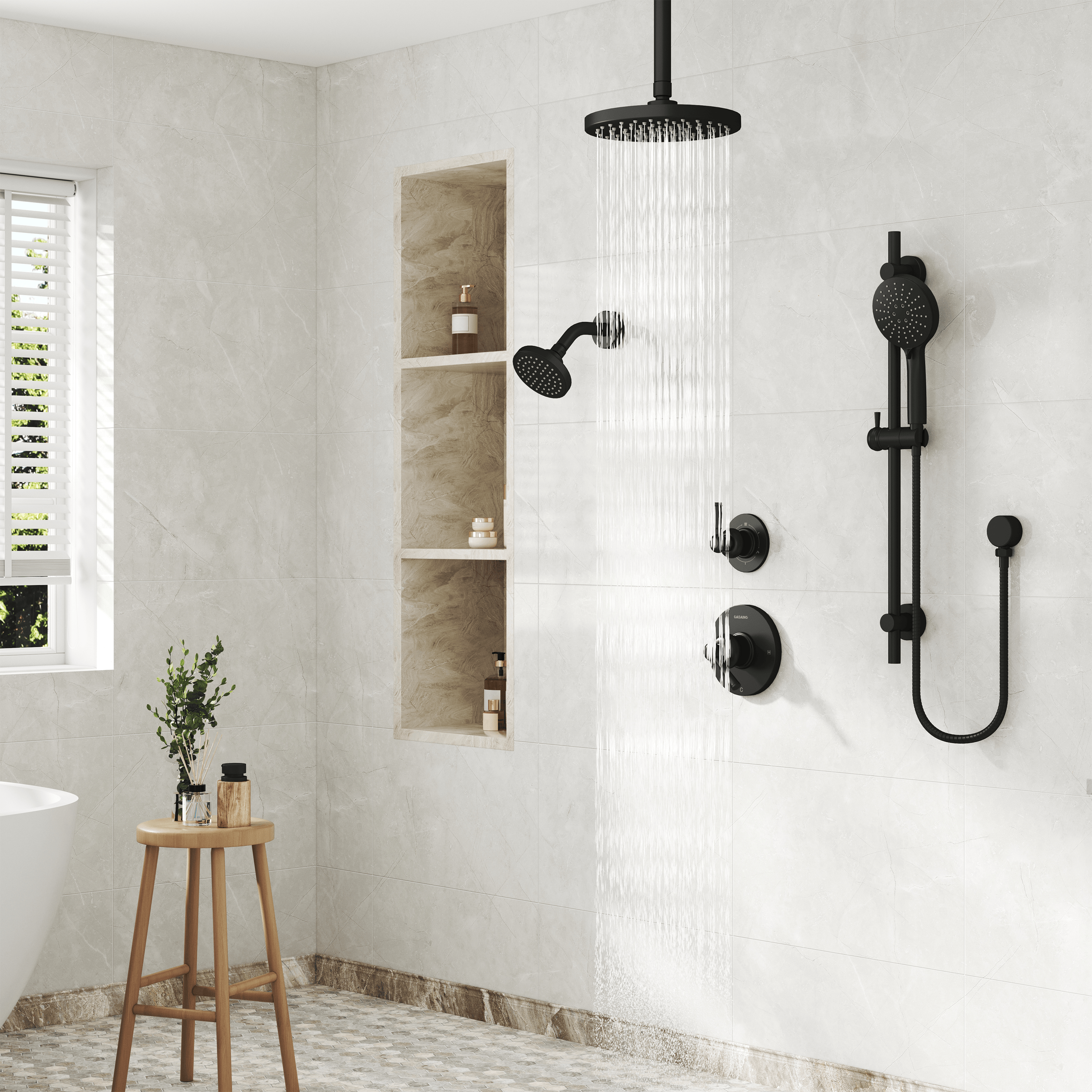 8-inch 3-Function Dual Shower Head System with 6 Spray Modes and Slide Bar