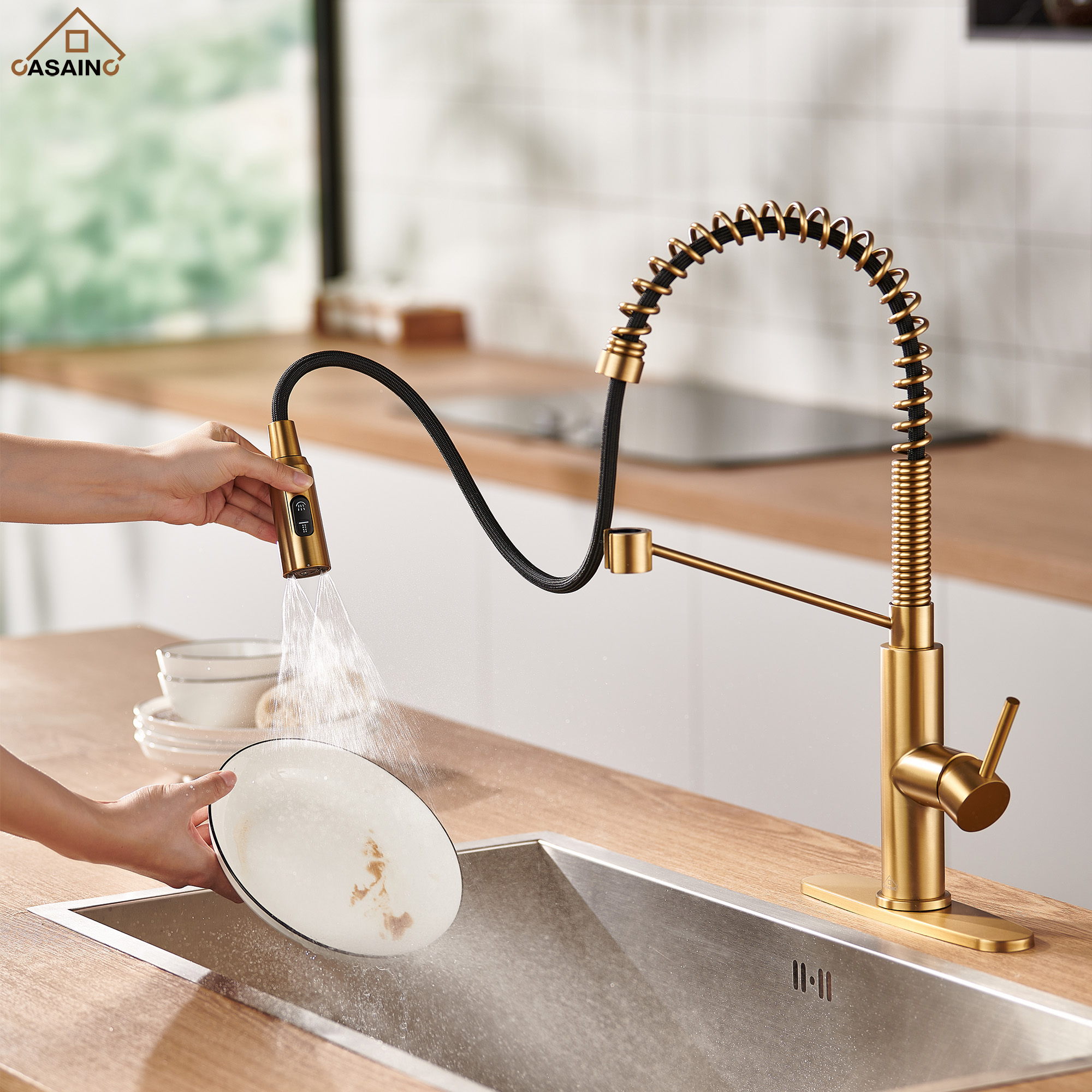 Commercial Style Pull-Down Single Handle 19" Kitchen Faucet