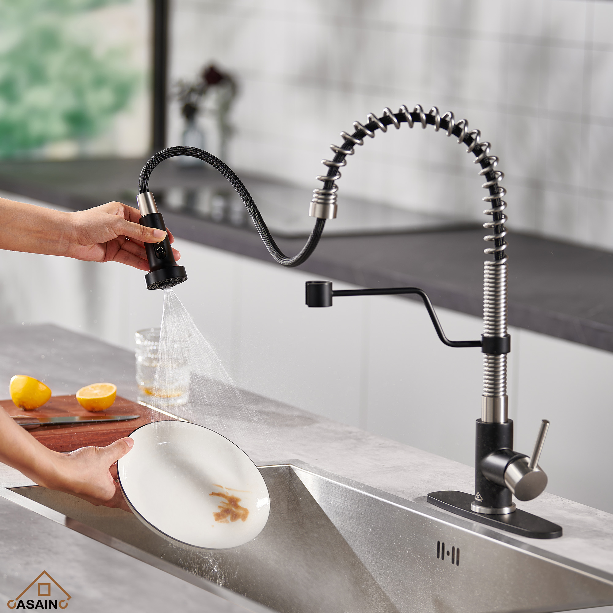 Modern Kitchen Faucet with Pull-Down Sprayer, 360° Swivel, Three Functions for Effortless Cooking and Cleaning