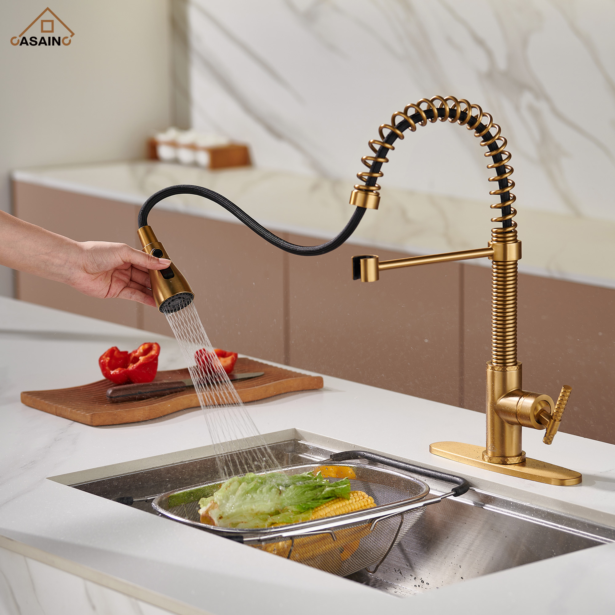  Pull-Down Sprayer Kitchen Faucet with 360° Swivel, Three Functions for Effortless Cooking and Cleaning