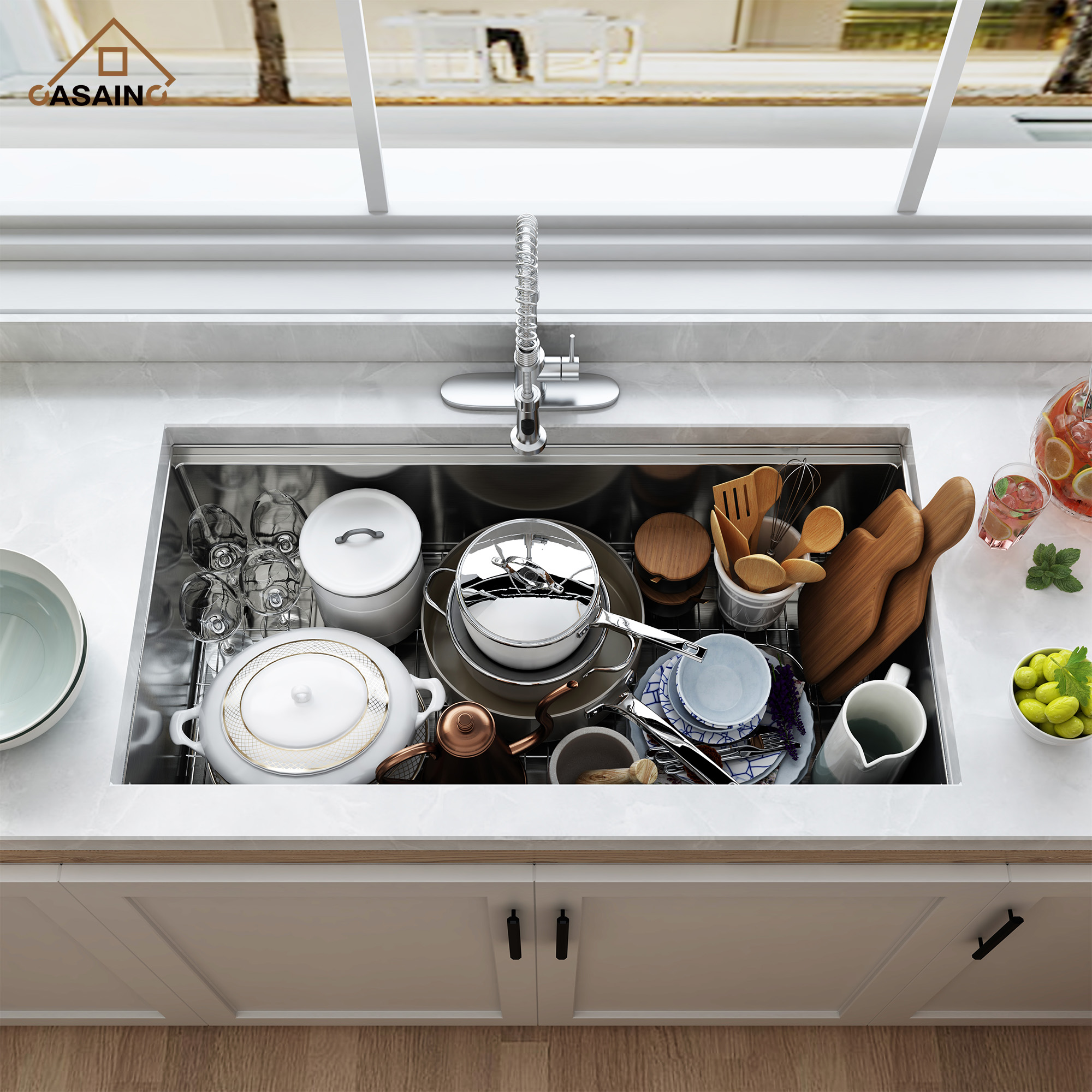 36 inch Workstation Undermount kitchen Sink Stainless Steel Sink 18 Gauge Single Bowl Kitchen Sinks Set