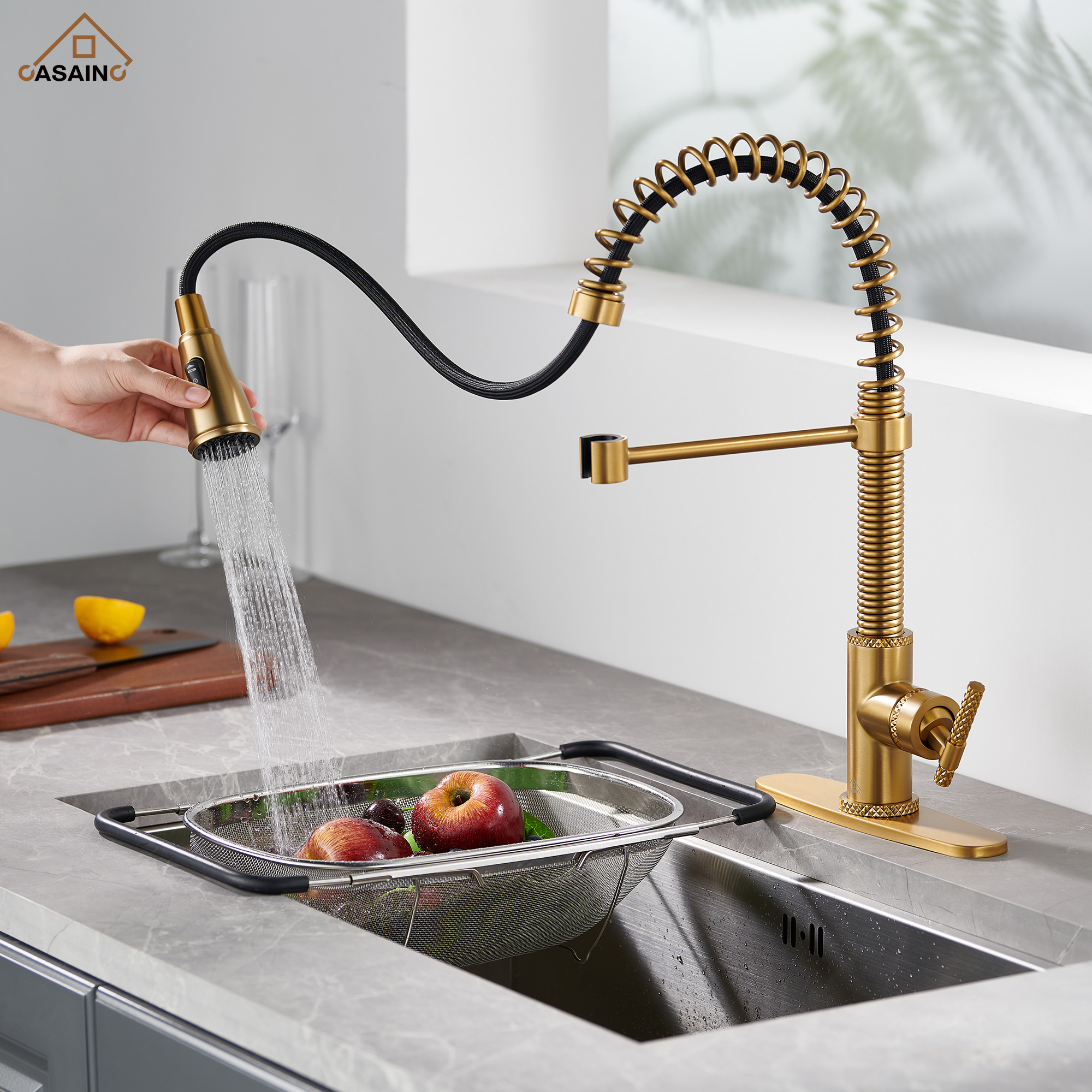 Pull-Down Sprayer Single Handle Kitchen Faucet 360° Swivel, Three Functions for Effortless Cooking and Cleaning