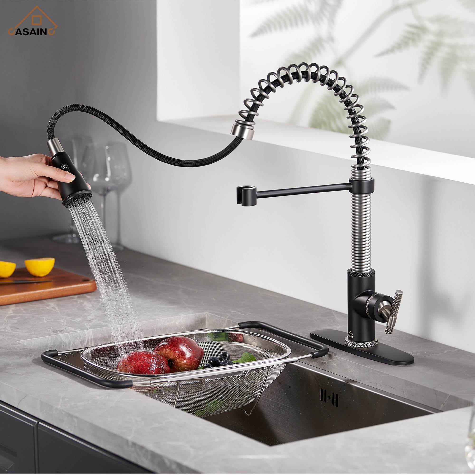 Pull-Down Sprayer Single Handle Kitchen Faucet 360° Swivel, Three Functions for Effortless Cooking and Cleaning
