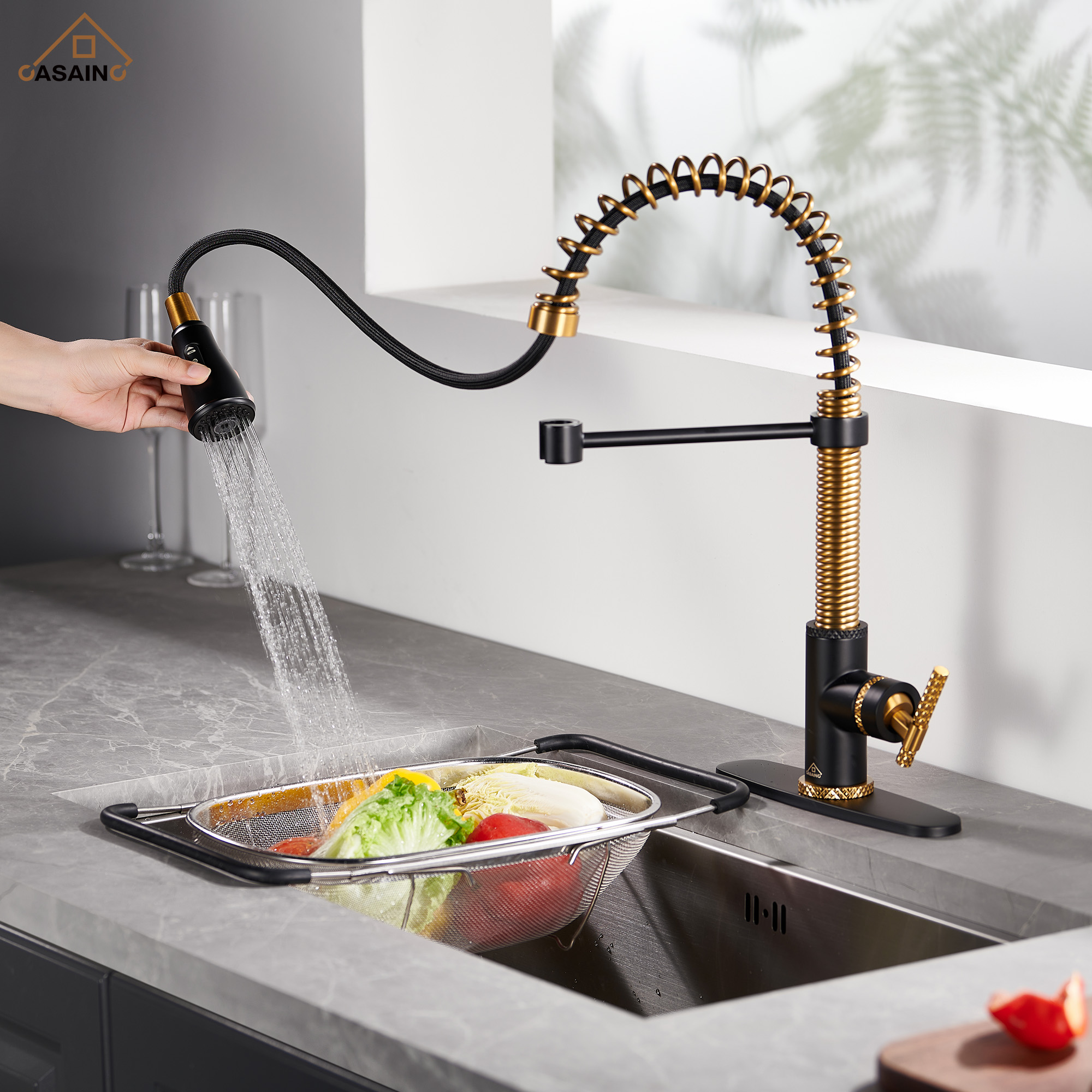 Pull-Down Sprayer Single Handle Kitchen Faucet 360° Swivel, Three Functions for Effortless Cooking and Cleaning