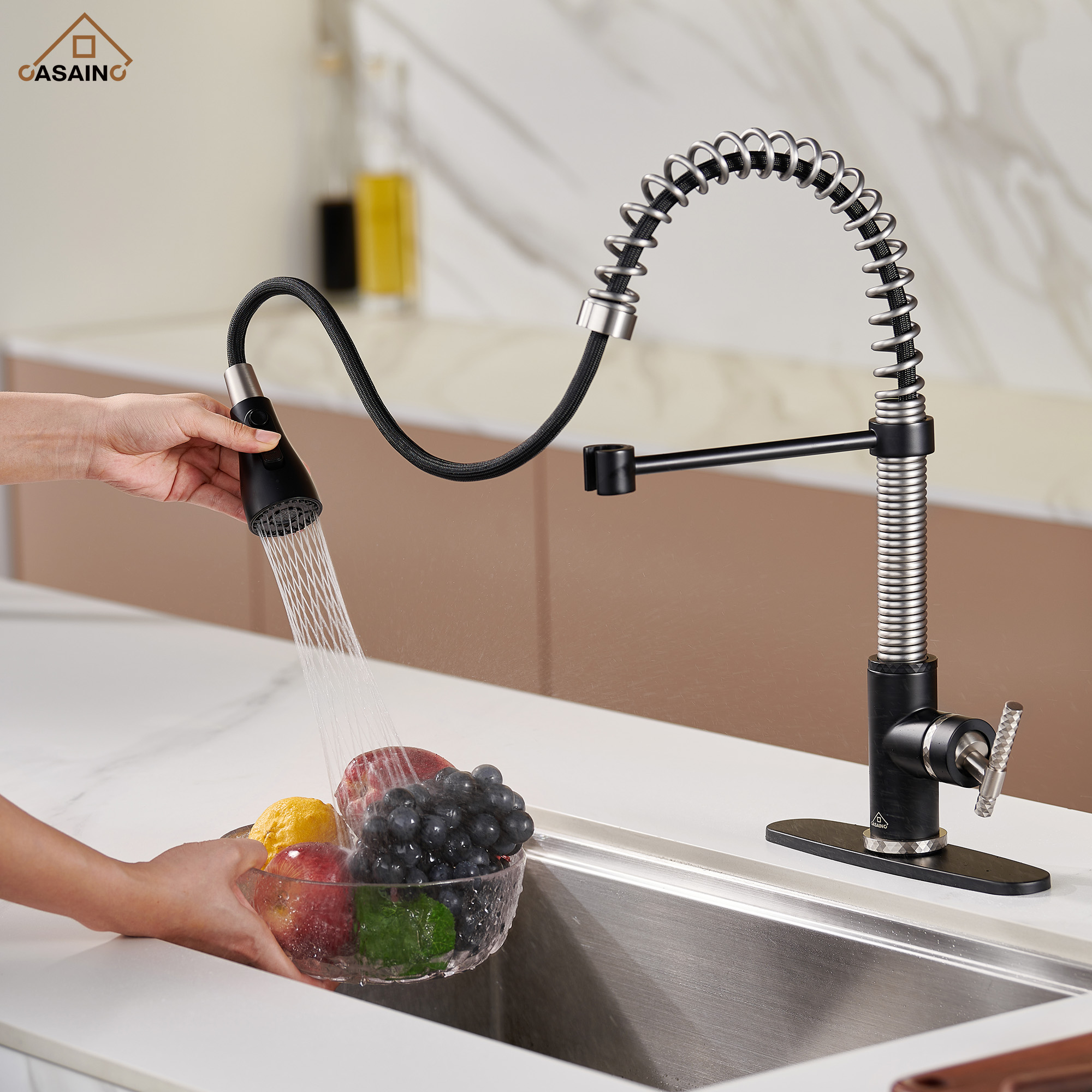  Pull-Down Sprayer Kitchen Faucet with 360° Swivel, Three Functions for Effortless Cooking and Cleaning