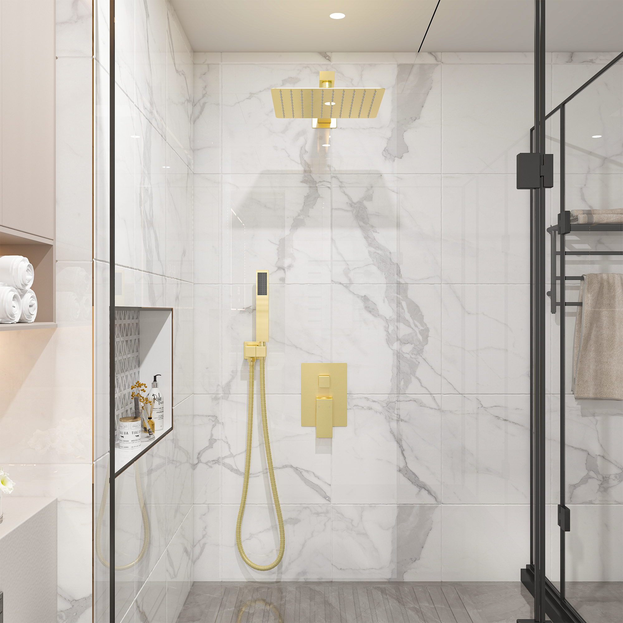 10" Square Brass Shower System with Handheld Shower and Pressure Balance Valve