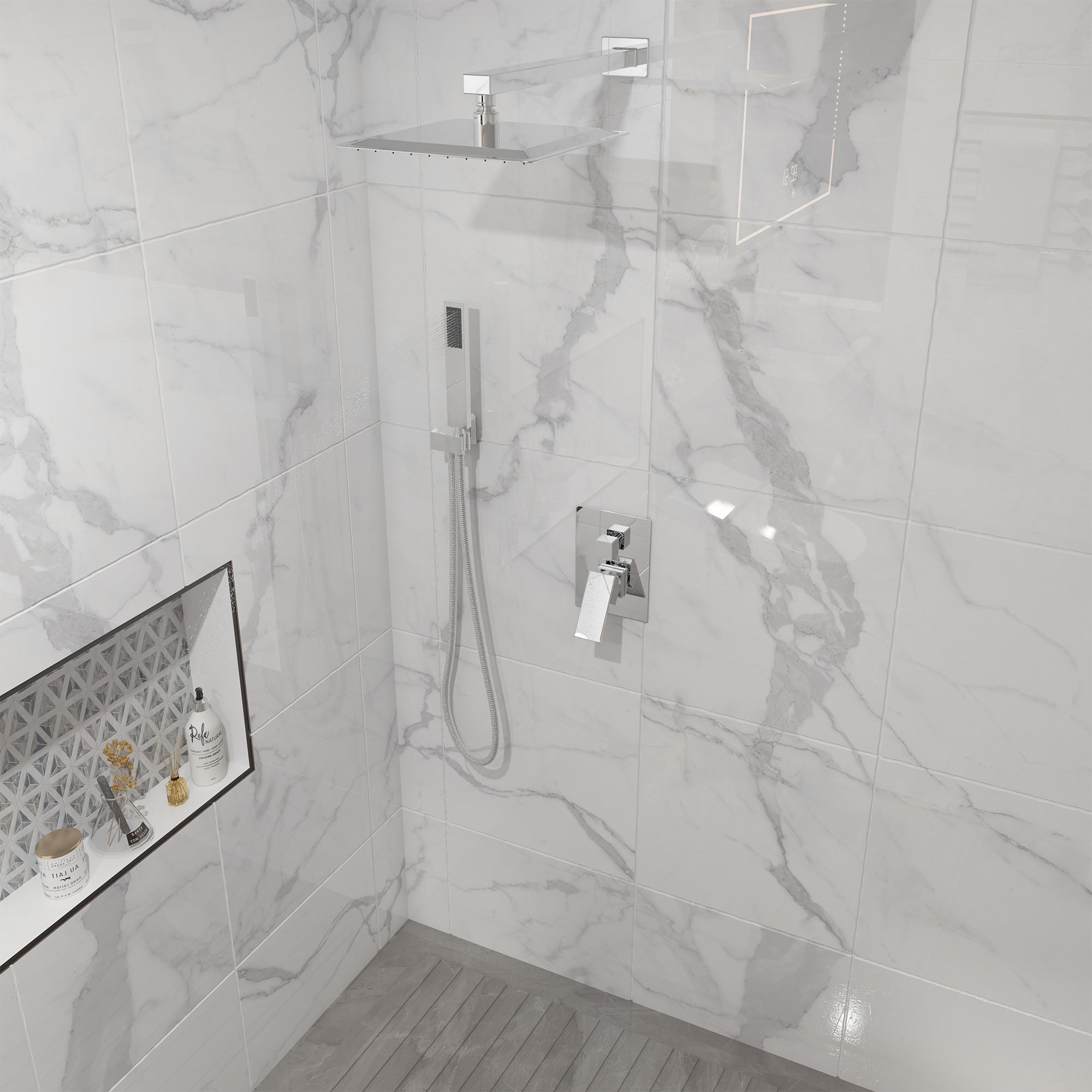 10" Square Brass Shower System with Handheld Shower and Pressure Balance Valve