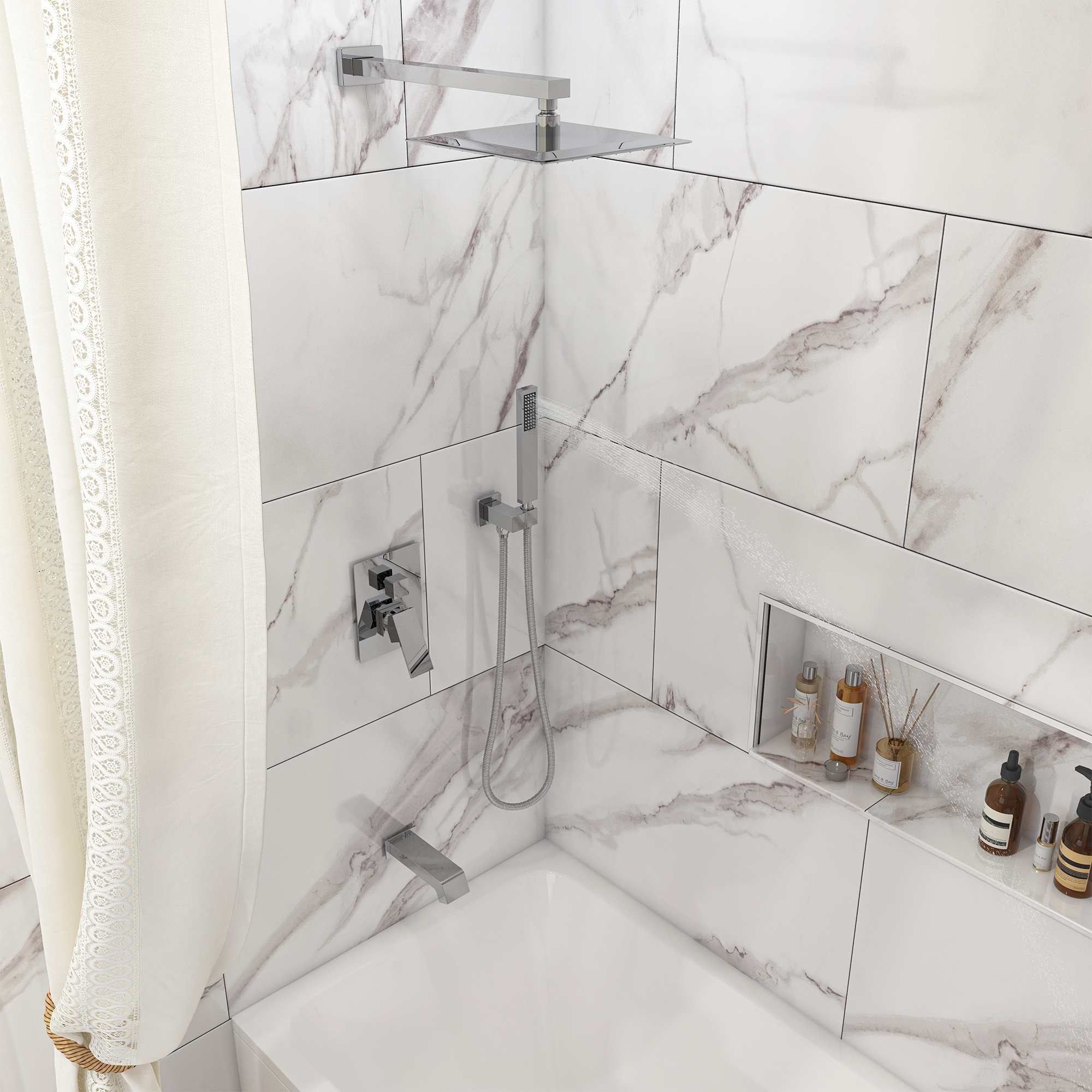 10" Three Function Pressure Balance Shower System with Valve Included