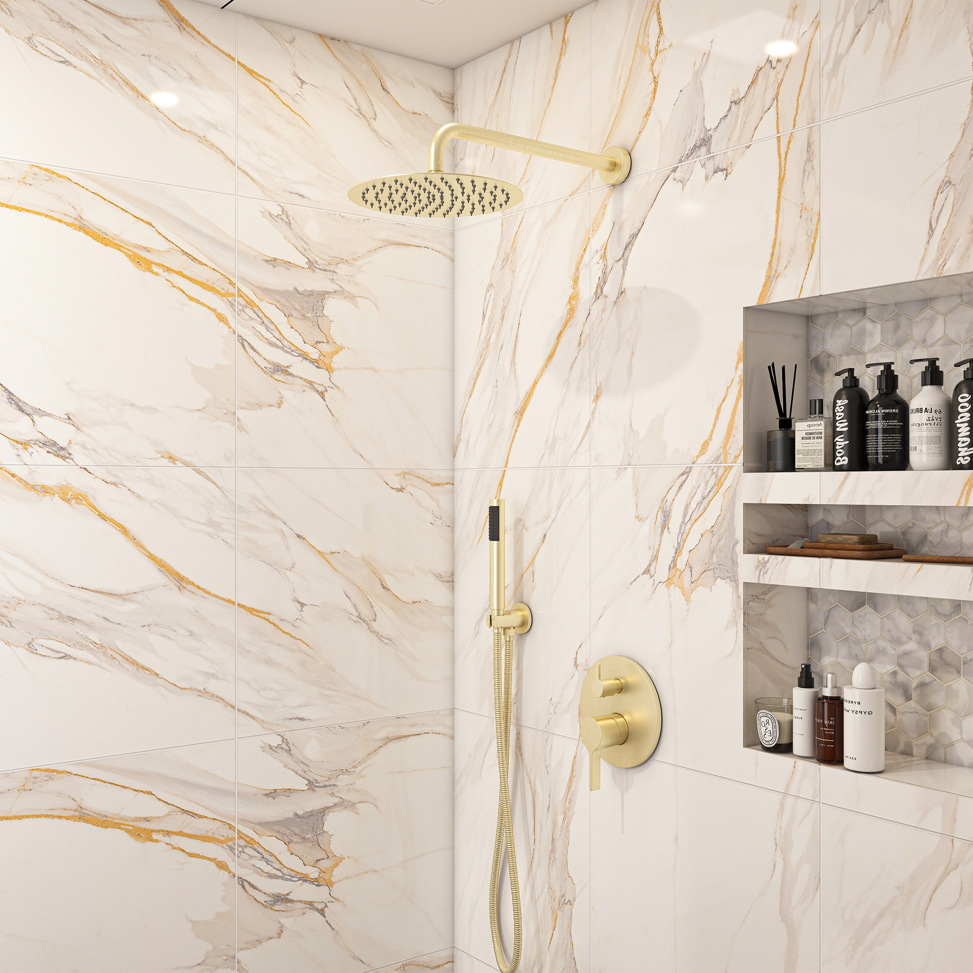 10" Round Shower System with Handheld Brass Showerhead