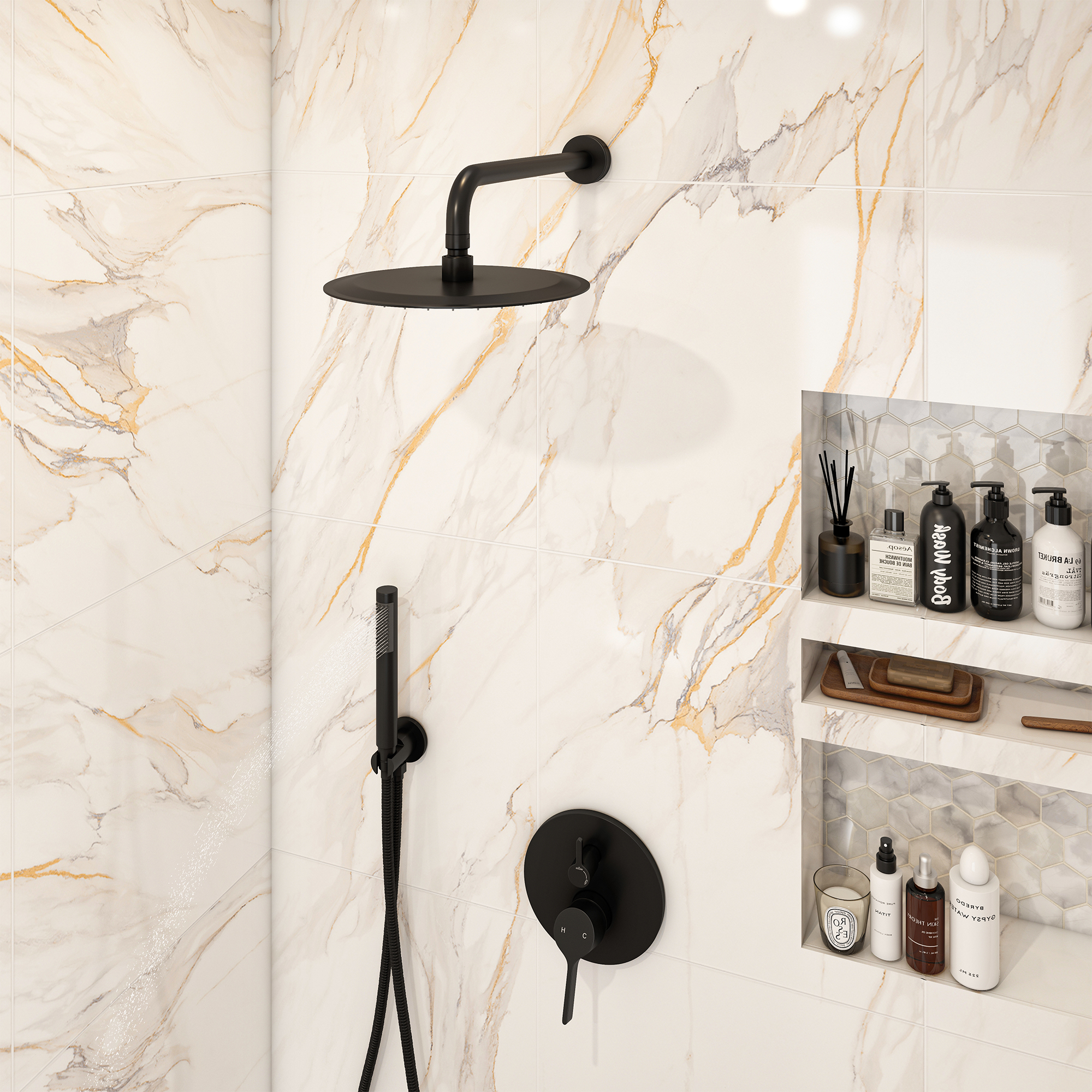 10" Round Shower System with Handheld Brass Showerhead