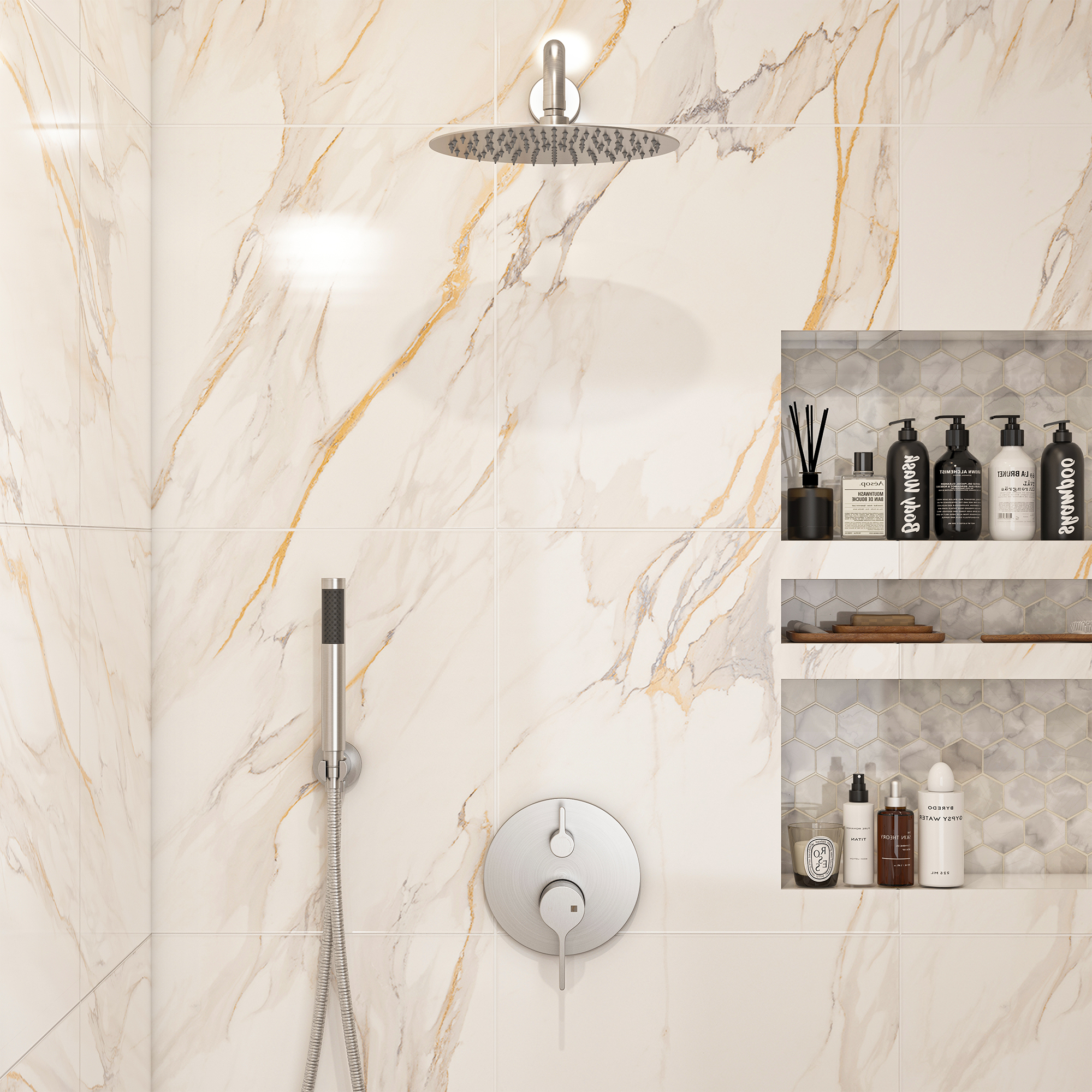 10" Round Shower System with Handheld Brass Showerhead