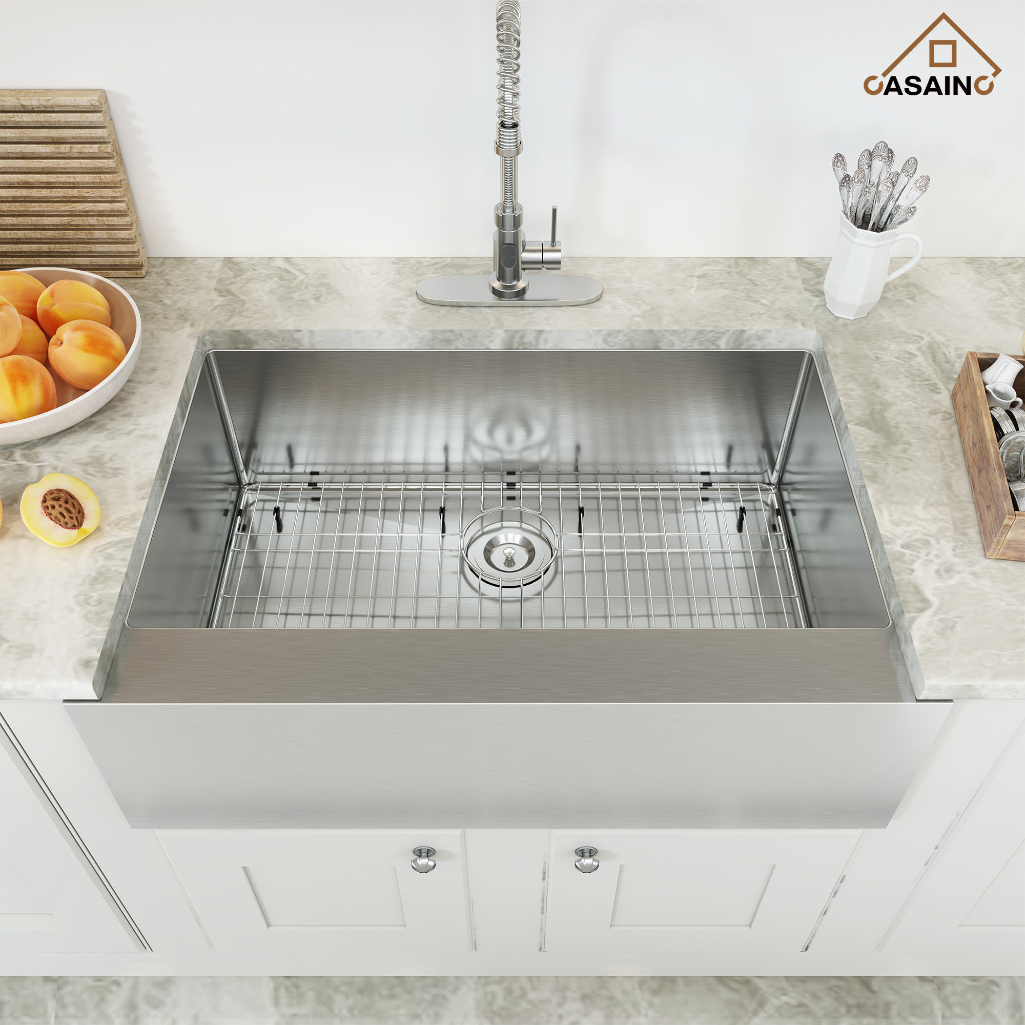 33 Inch Farmhouse Sink Stainless Steel Kitchen Sink Apron Front Stainless Steel 18 Gauge Single Bowl Kitchen Farm Sink Basin