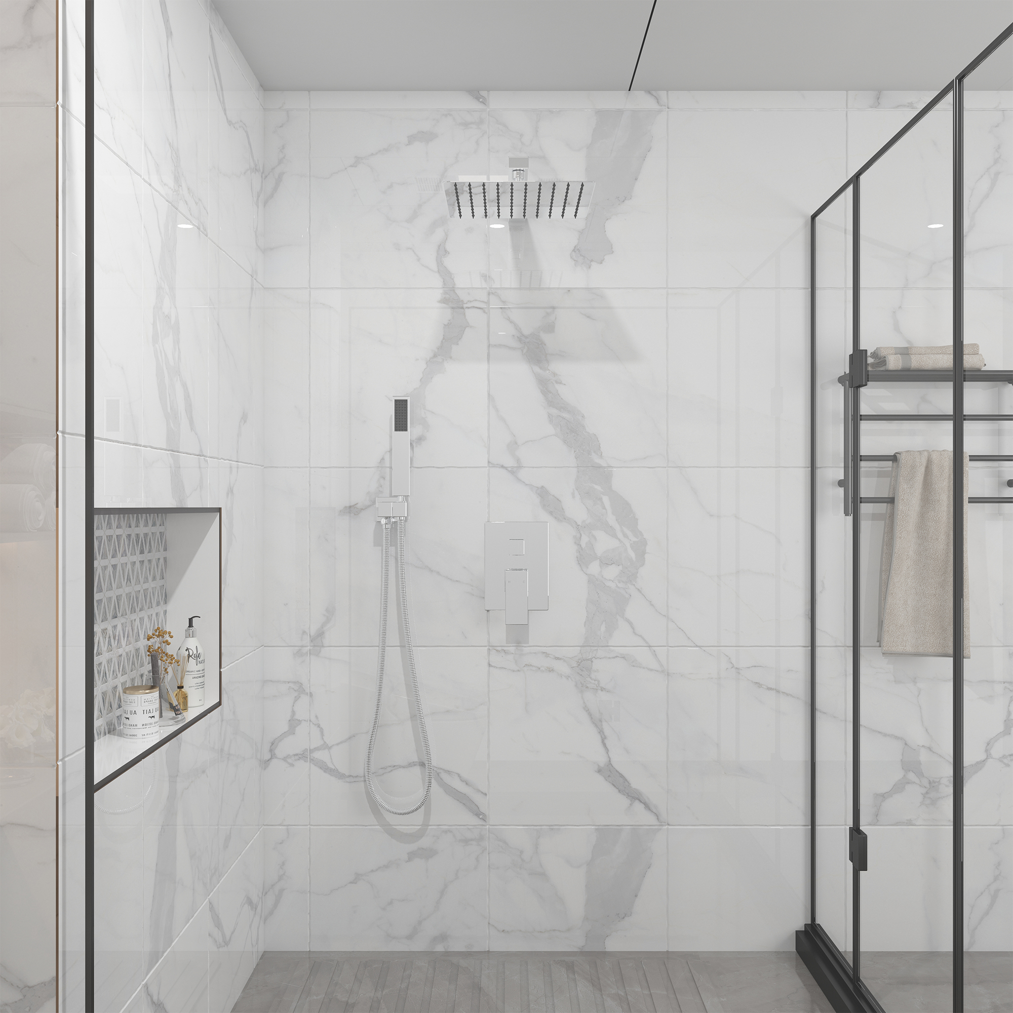 10" Square Brass Shower System with Handheld Shower and Pressure Balance Valve