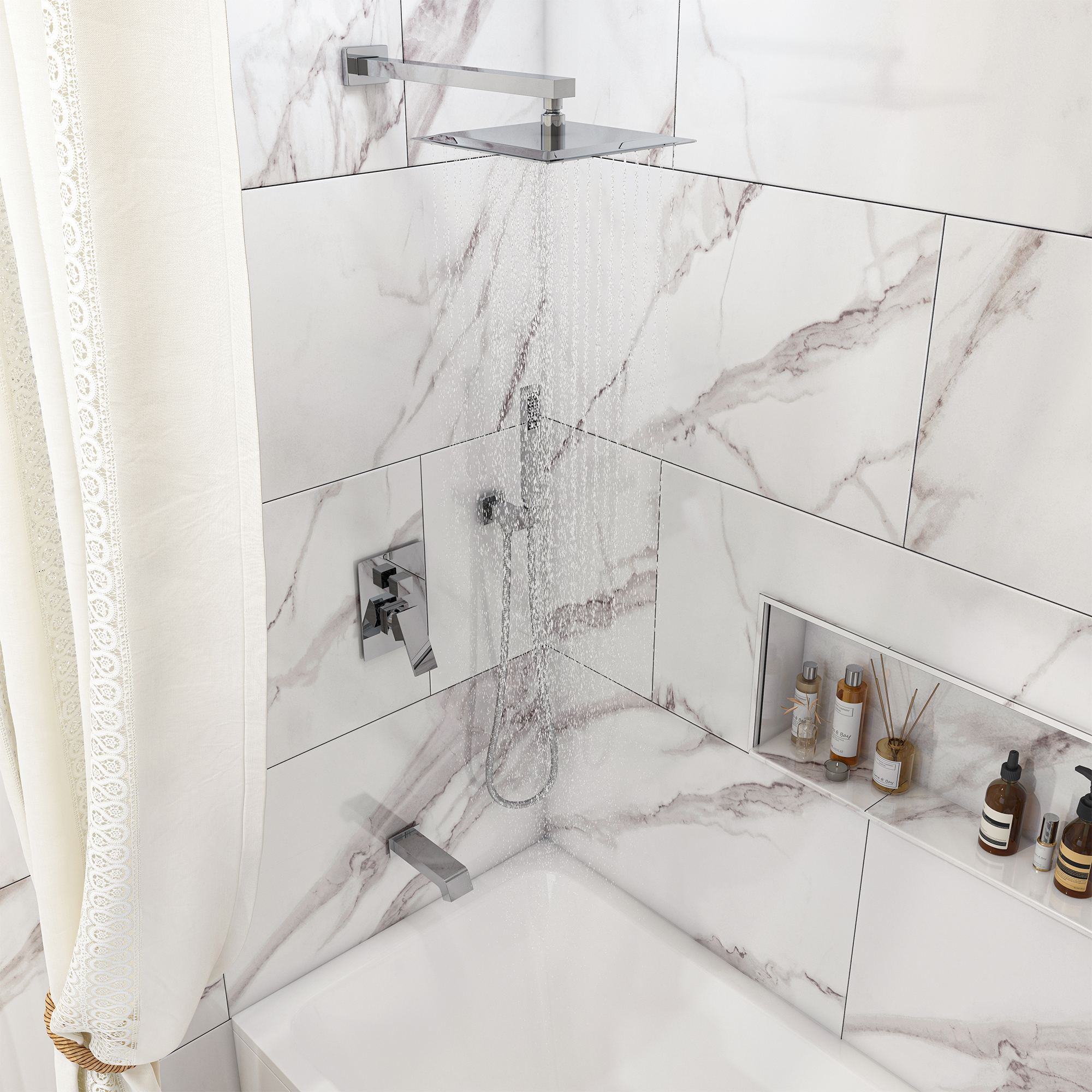 10" Three Function Pressure Balance Shower System with Valve Included