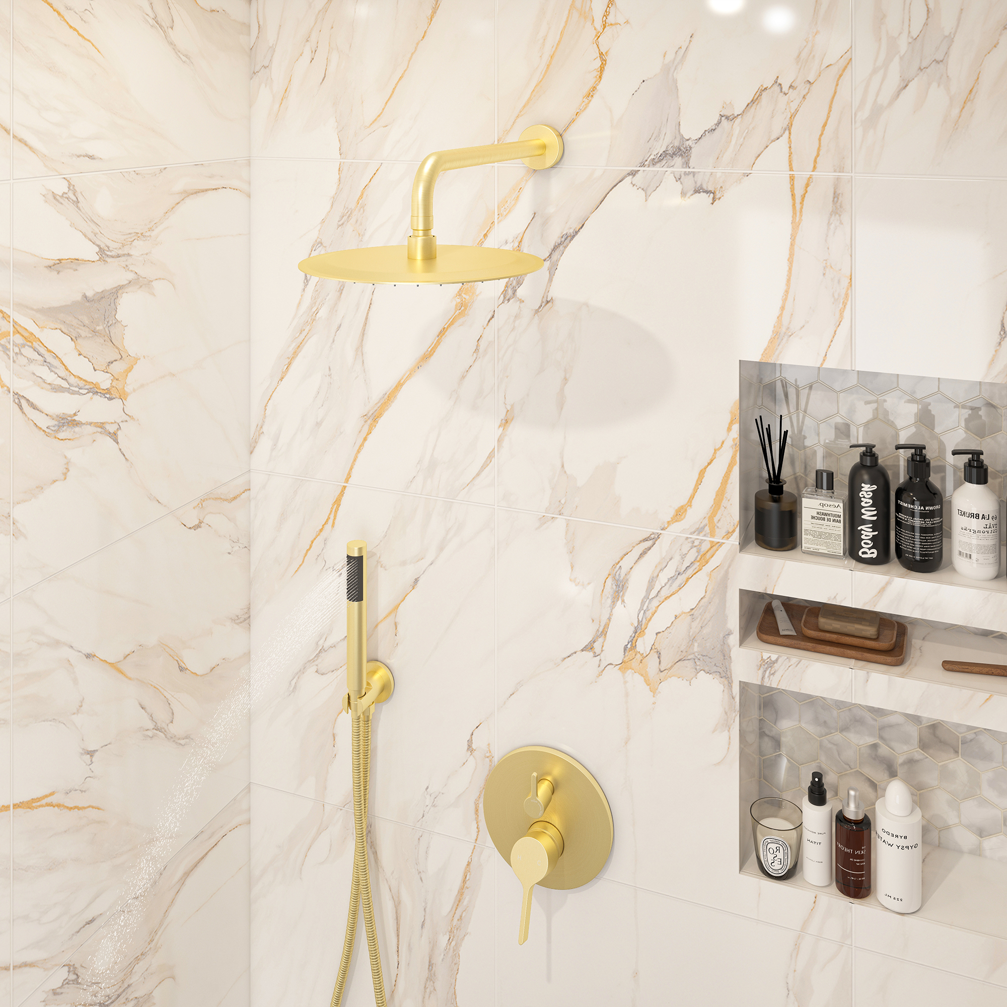 10" Round Shower System with Handheld Brass Showerhead