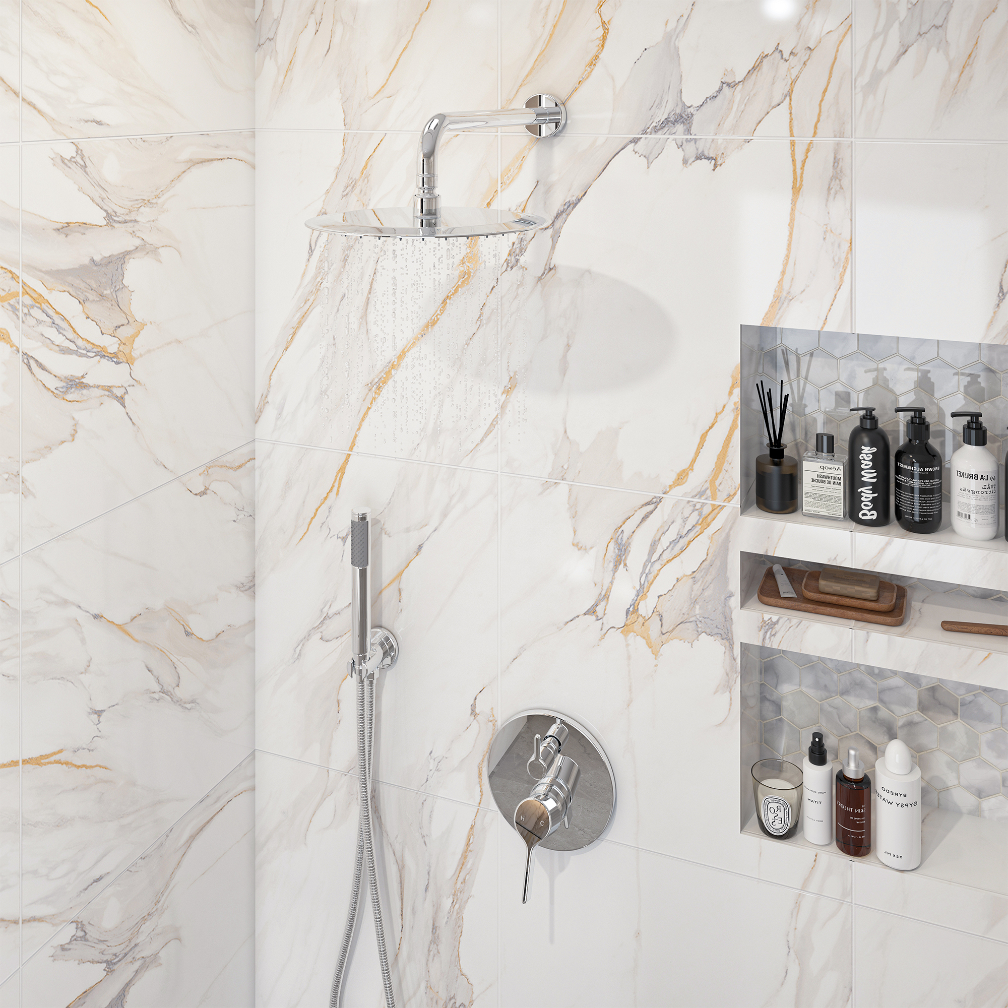 10" Round Shower System with Handheld Brass Showerhead