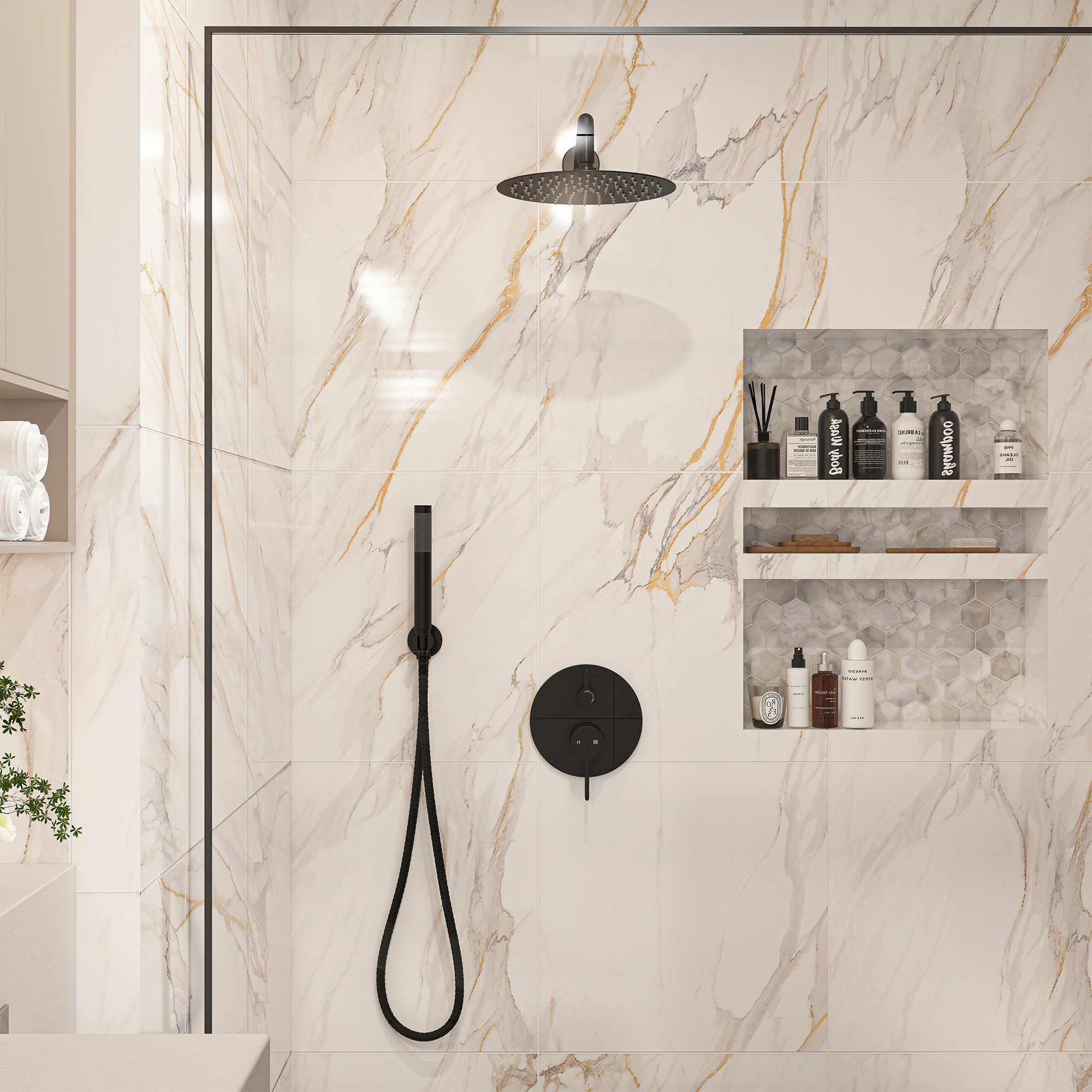 10" Round Shower System with Handheld Brass Showerhead