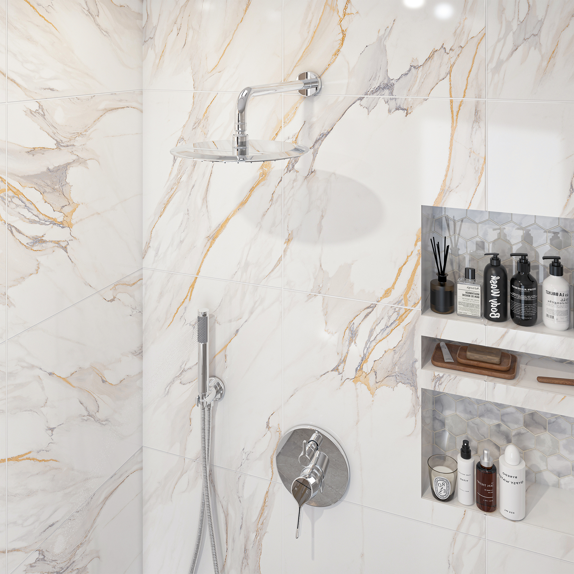 10" Round Shower System with Handheld Brass Showerhead