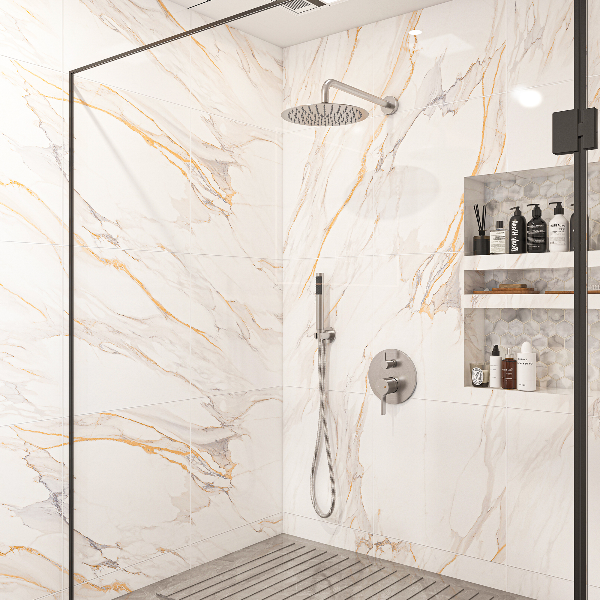 10" Round Shower System with Handheld Brass Showerhead