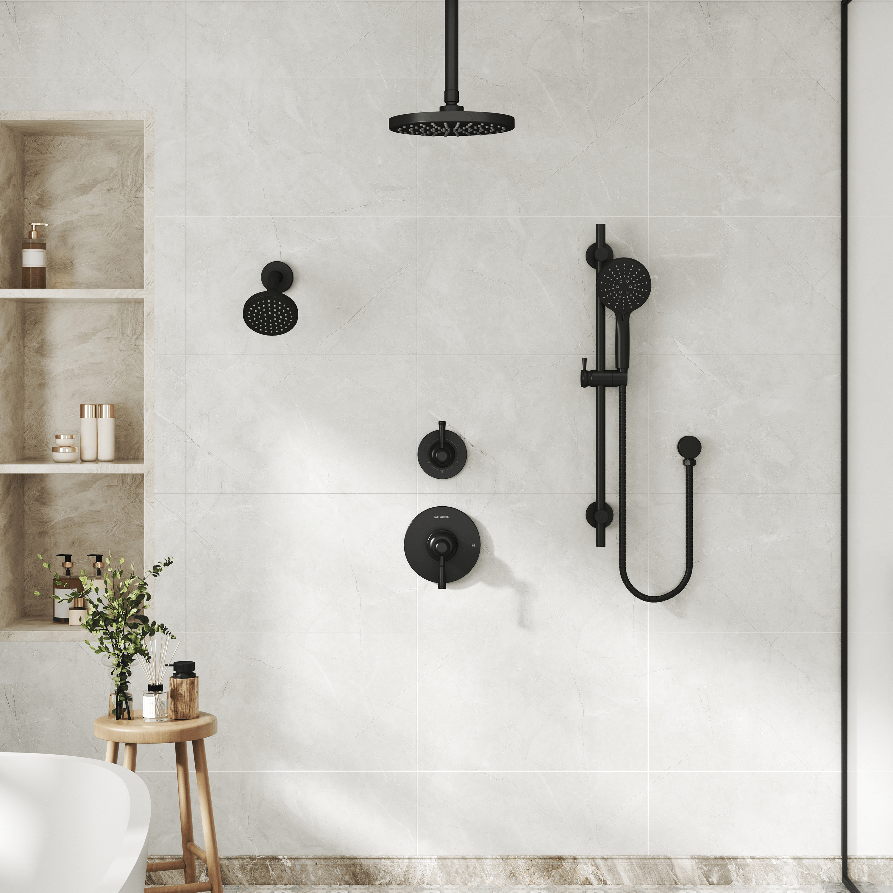 8-inch 3-Function Dual Shower Head System with 6 Spray Modes and Slide Bar