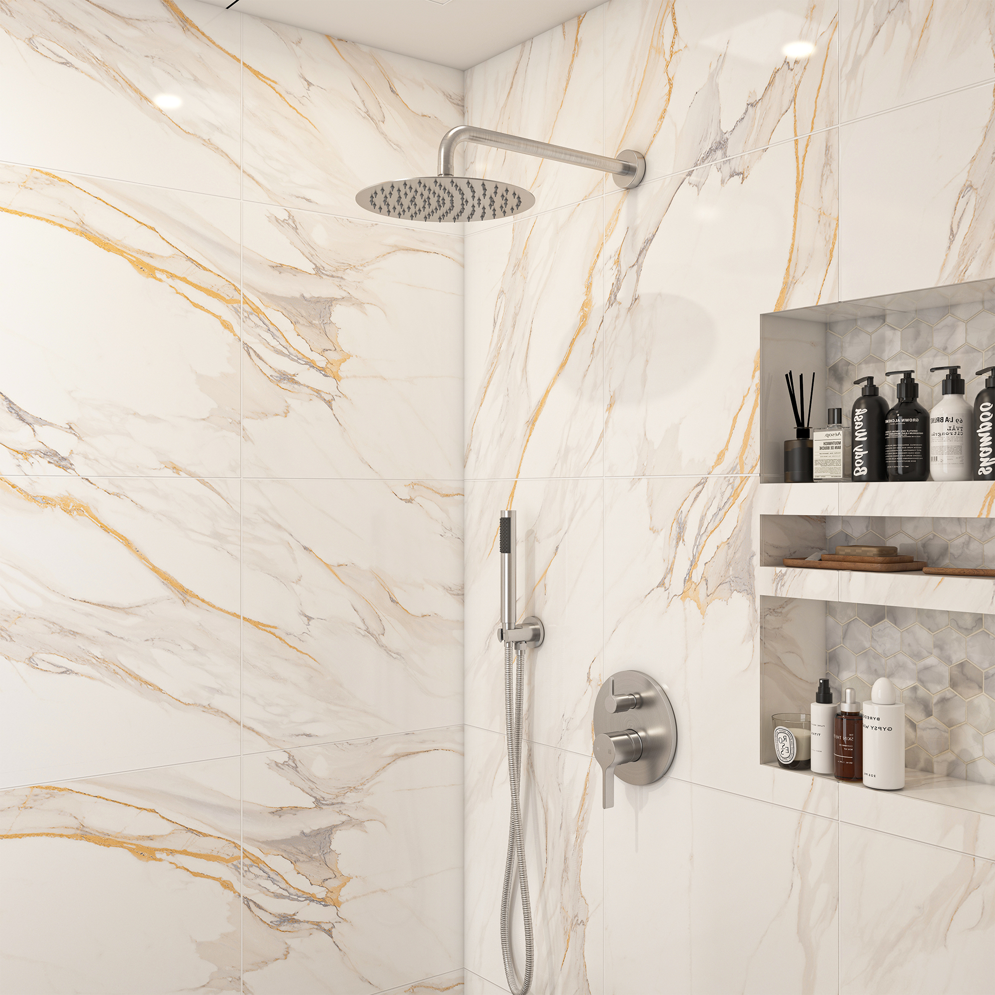 10" Round Shower System with Handheld Brass Showerhead