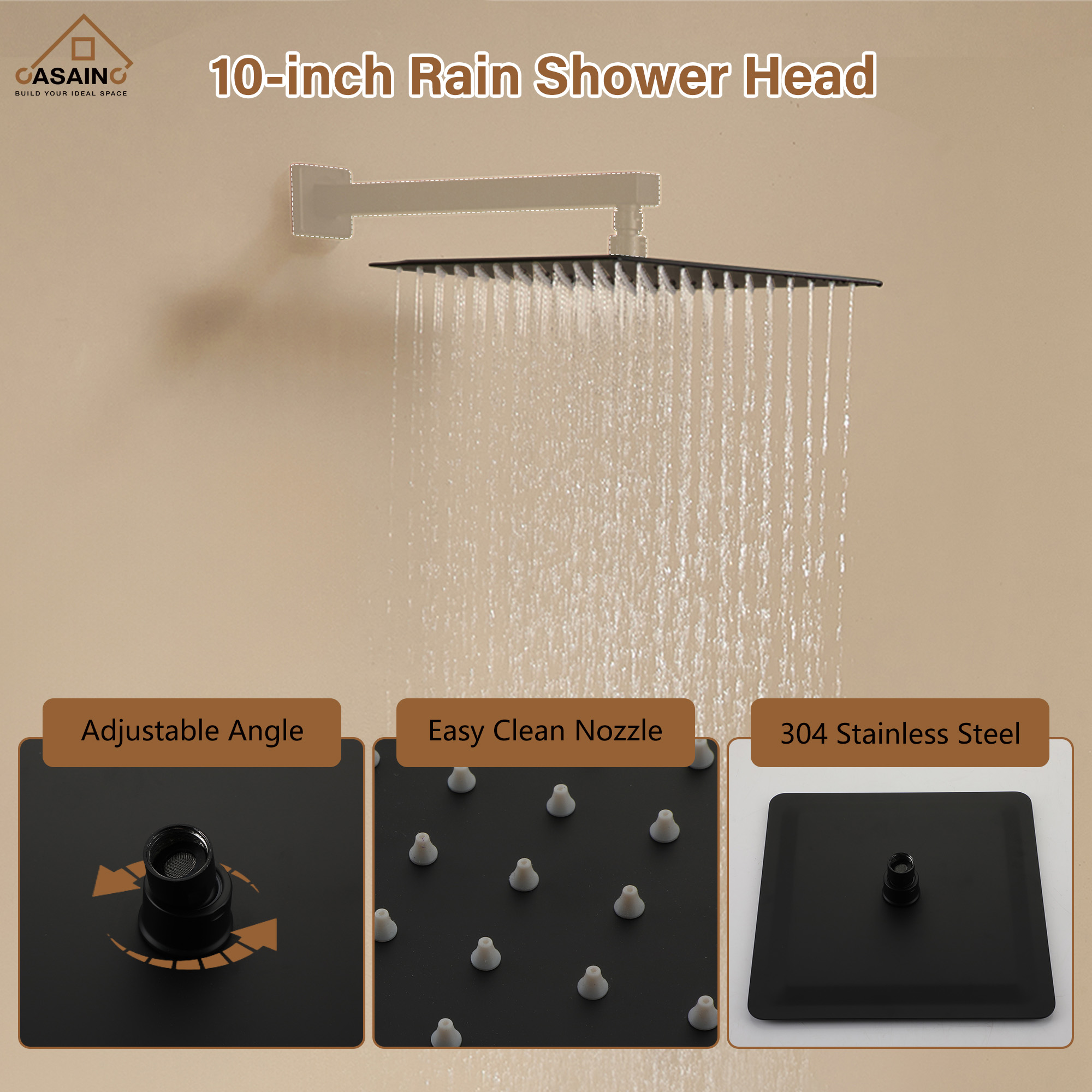10"/12" Rain Shower Head Stainless Steel Square Showerhead