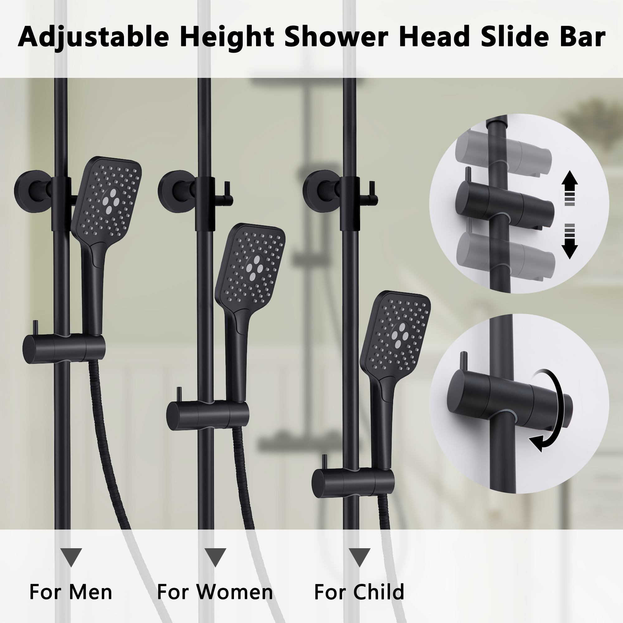 11.4*7.5" Thermostatic Rain Shower Faucet with Slide Bar in Matte Black