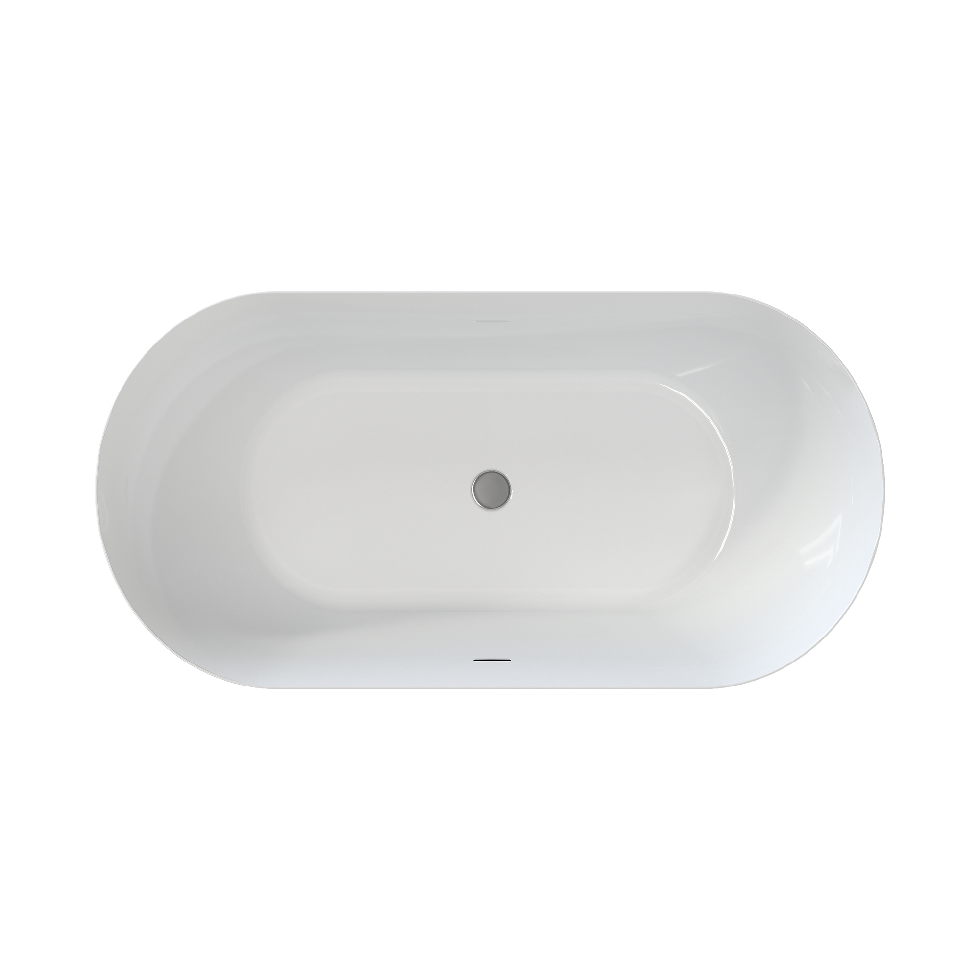 59" Glossy White Acrylic Freestanding Oval Soaking Bathtub with Center Pop-Up Drain and Integrated Overflow