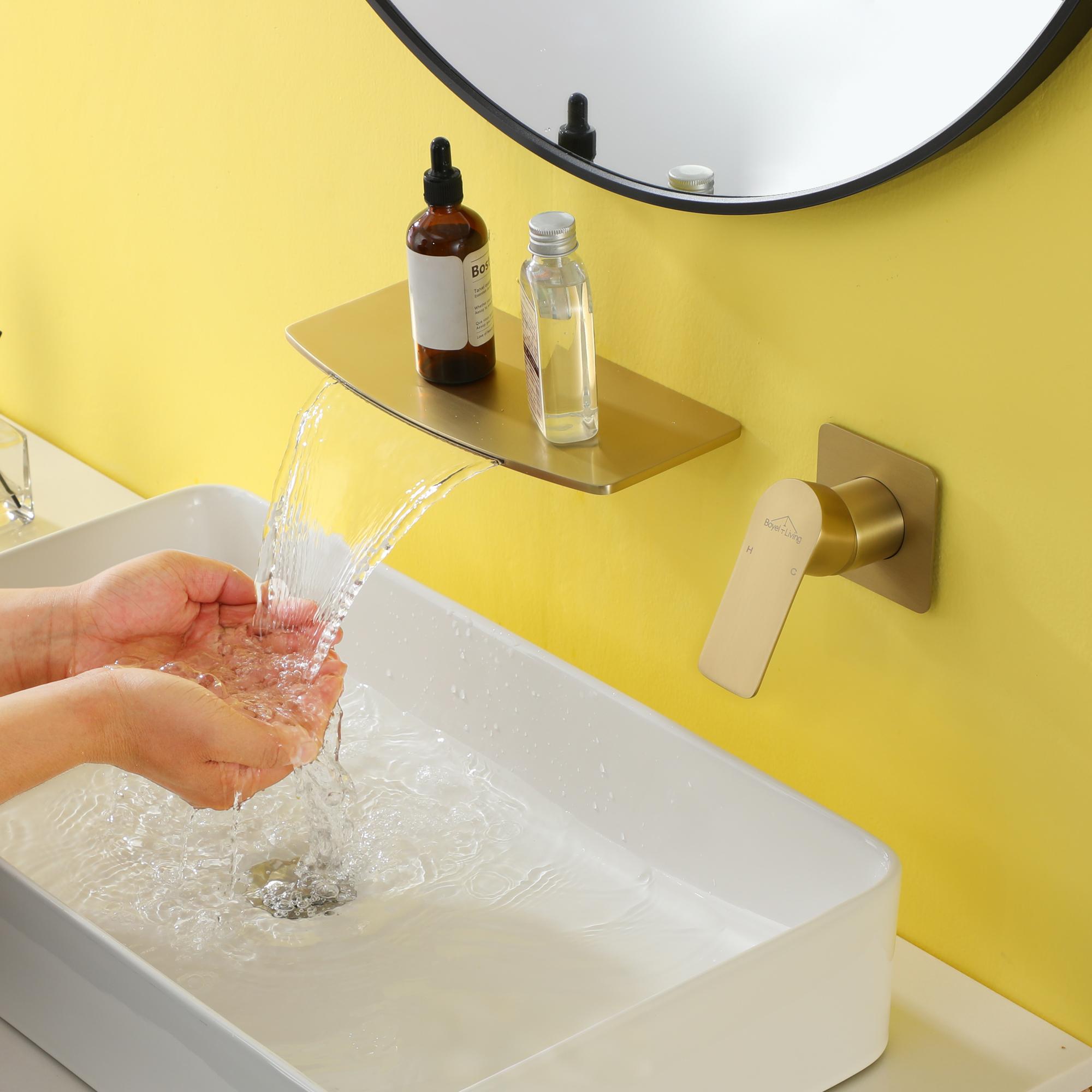 Wall Mounted Single Handle Waterfall Bathroom Sink Faucet with Rough-in Valve