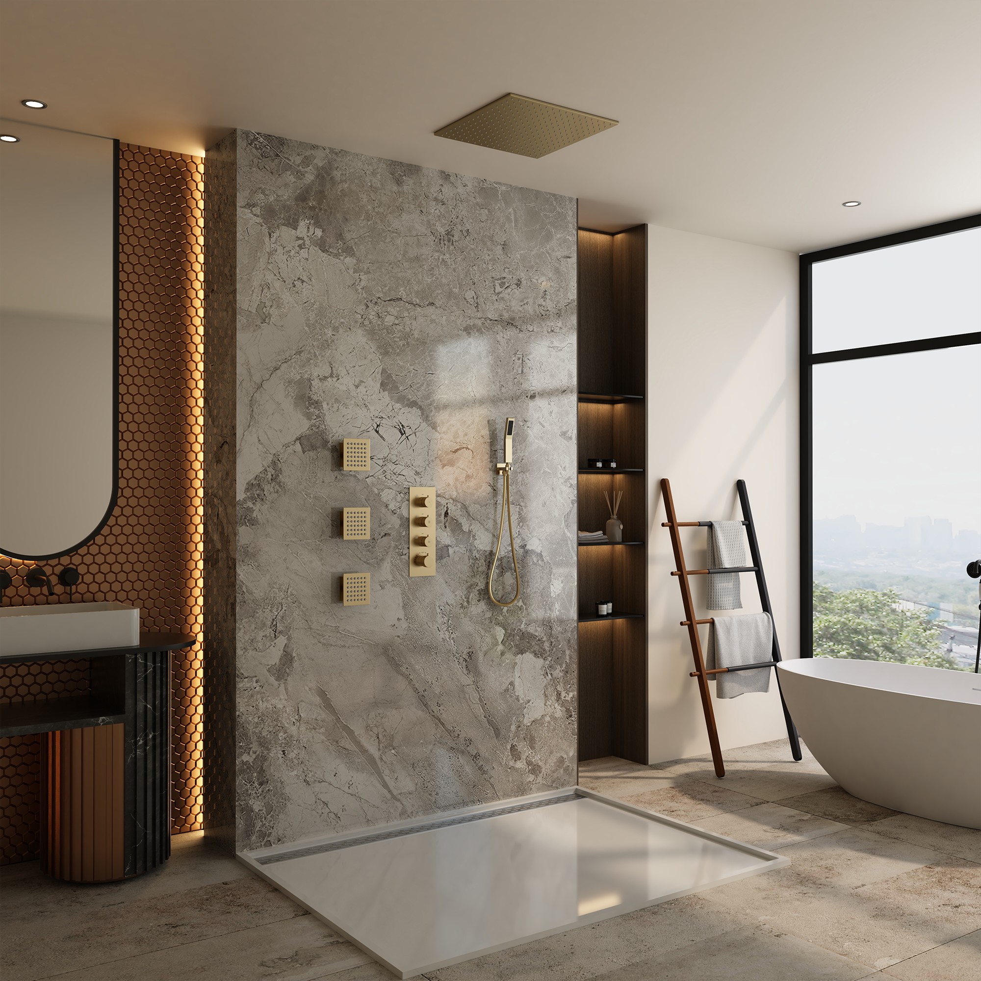 20" Luxury 3-in-1 Shower System with Shower Handheld and Body Jets