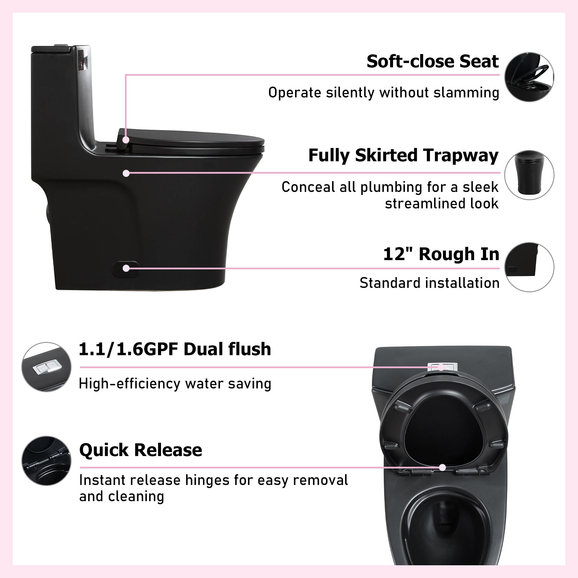 1.1/1.60 GPF Elongated Dual-Flush Floor Mounted One Piece Toilet