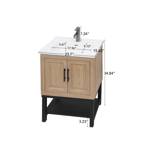 Freestanding Bathroom Vanity with White Ceramic Sink & Hot and Cold Faucet