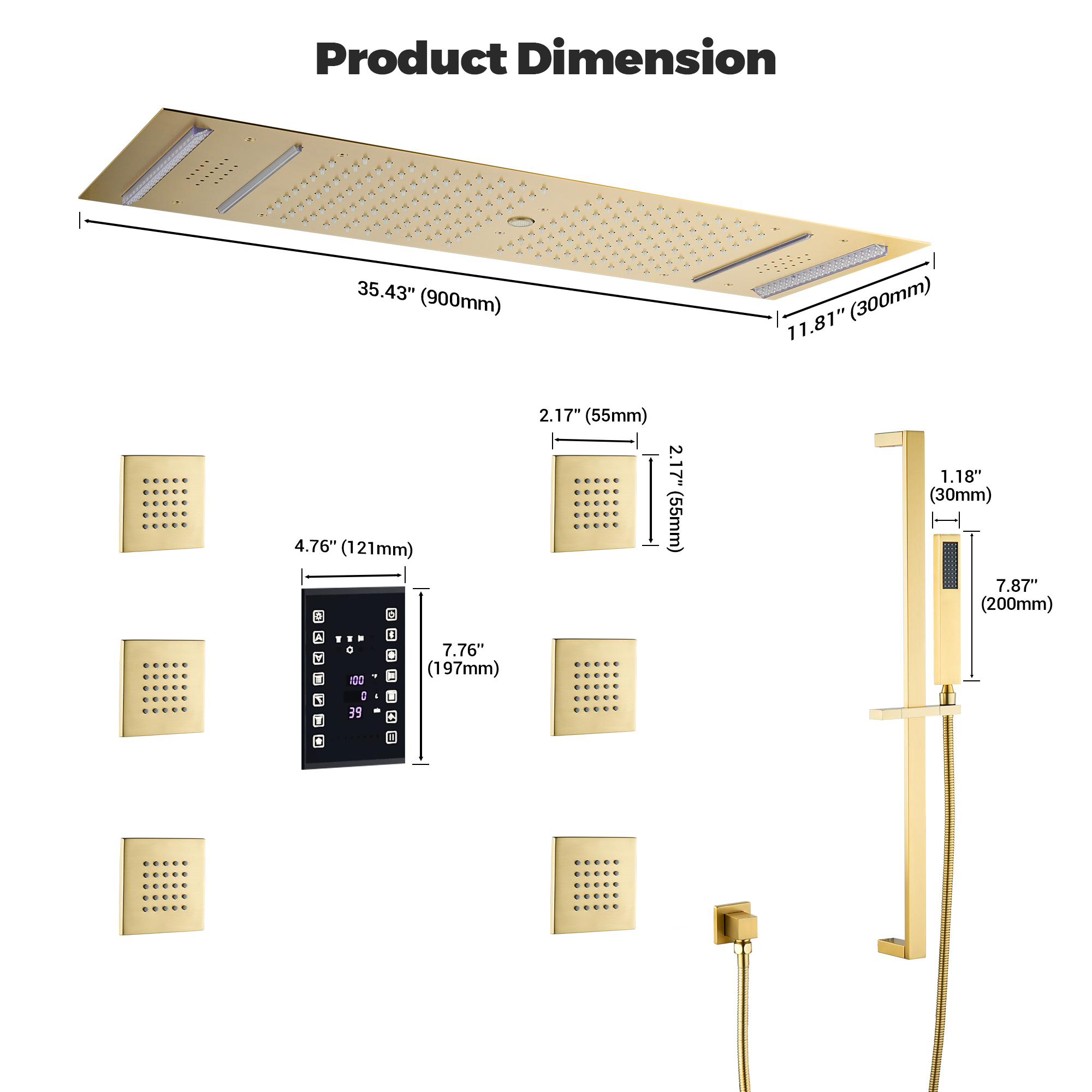 35" x 12" 6-Function Thermostatic Shower System with Digital Touch Screen & LED Lights