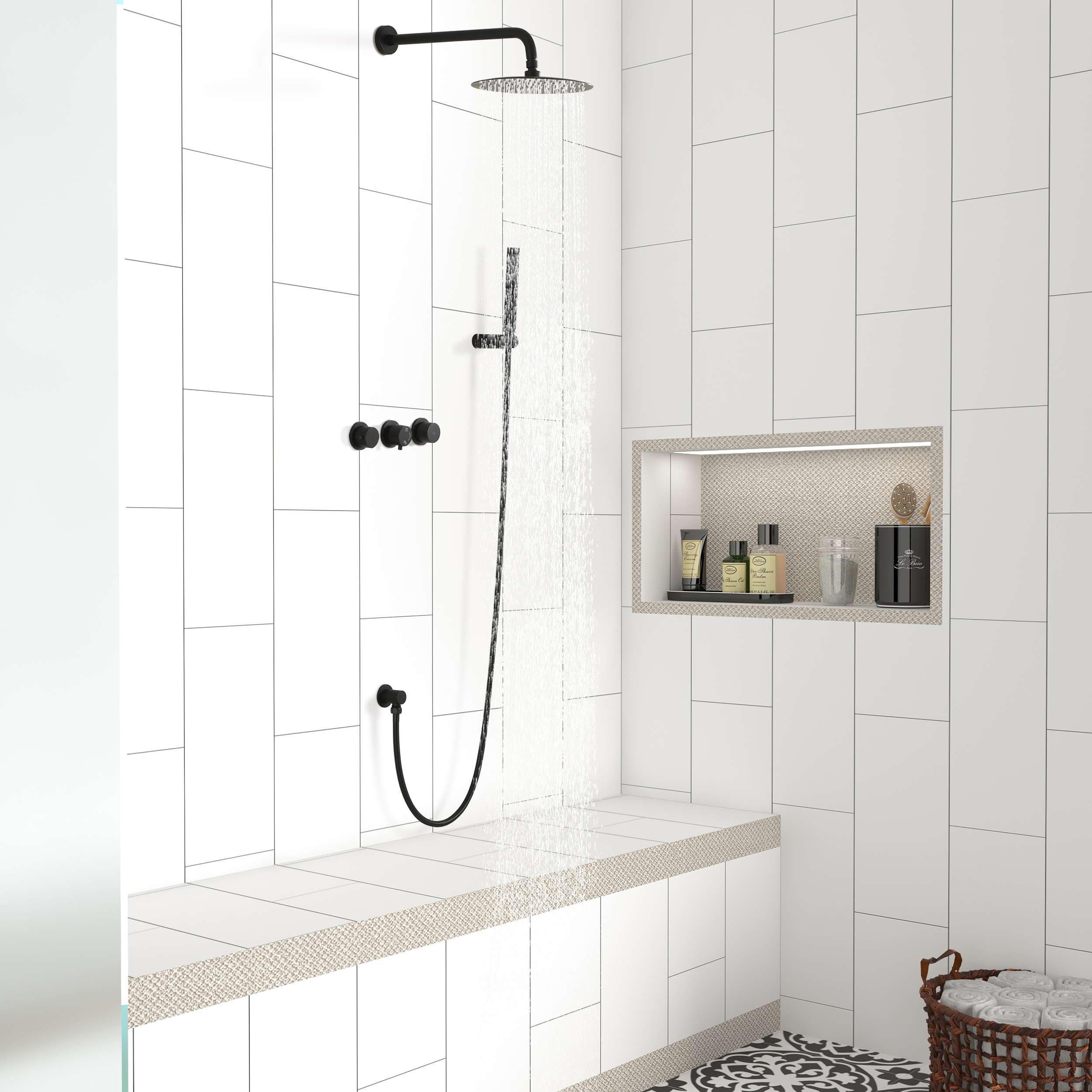 10" Matte Black Built-in Rainfall Shower System with Hand Shower