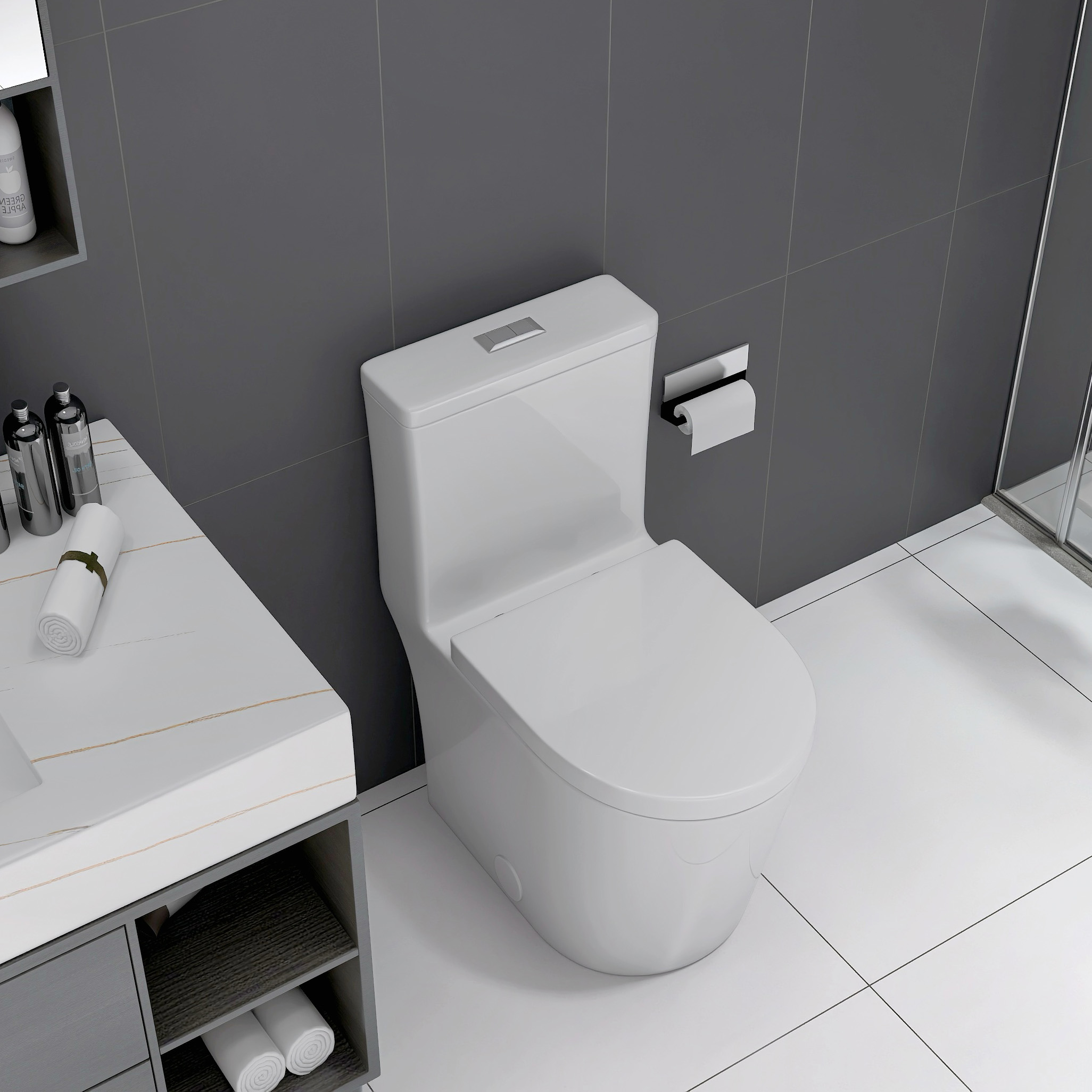 Compact One-Piece Toilet with Dual Flush & Quiet Soft Close Seat