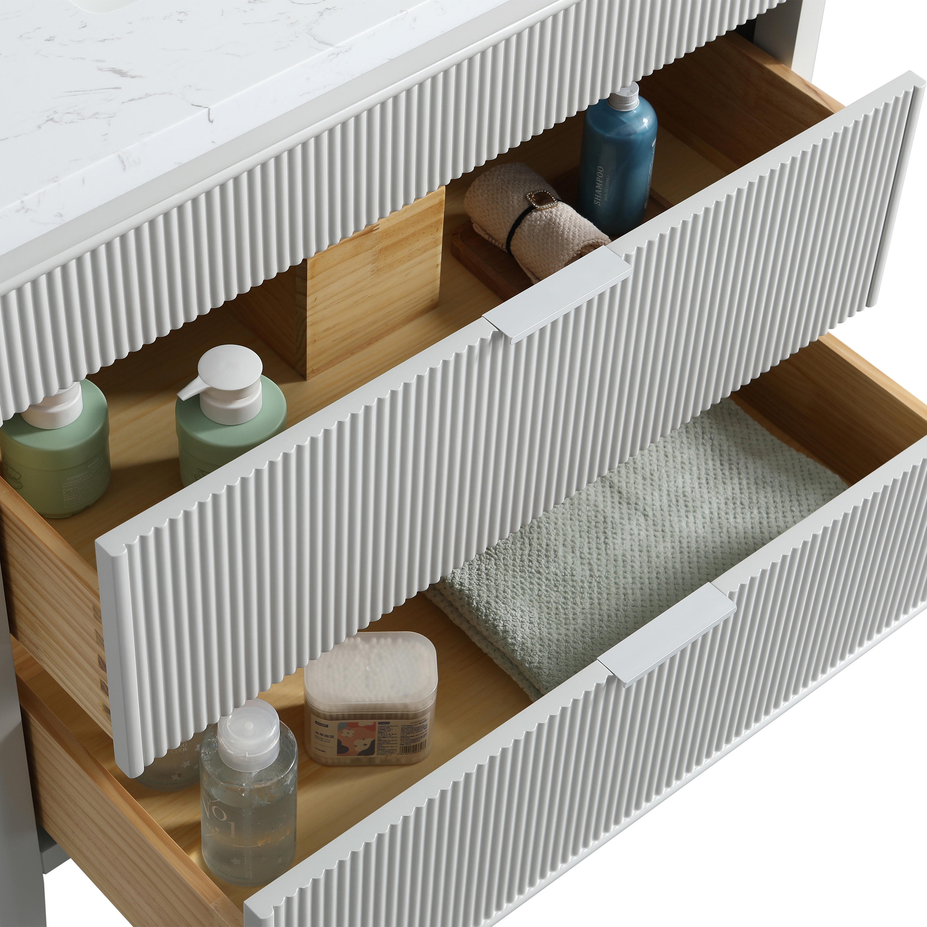 30"/36"/48" Freestanding Single Sink Bathroom Vanity with Solid Wood Construction & Marble Top