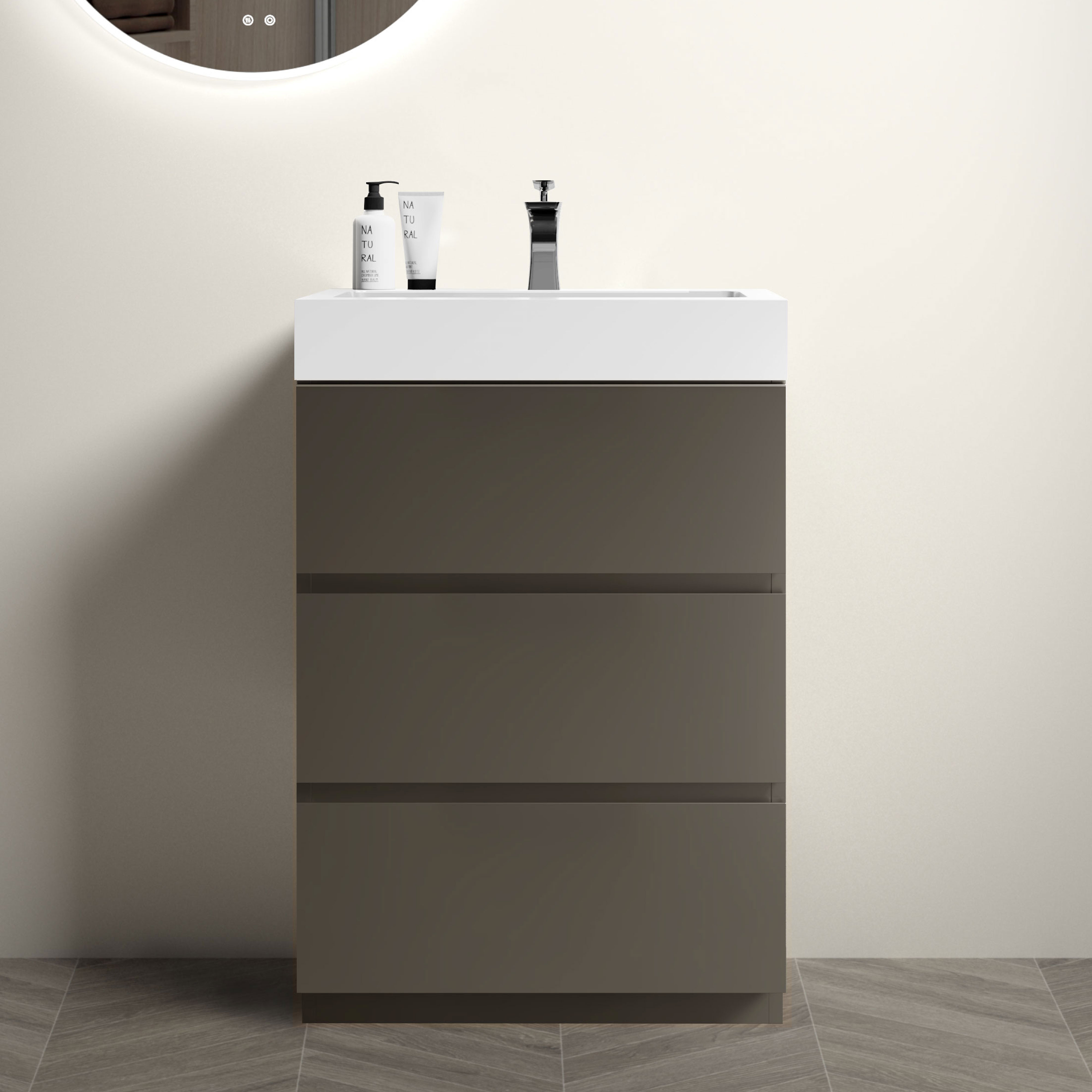 24"/30"/36" Gray Freestanding Bathroom Vanity with One-Piece Sink Basin