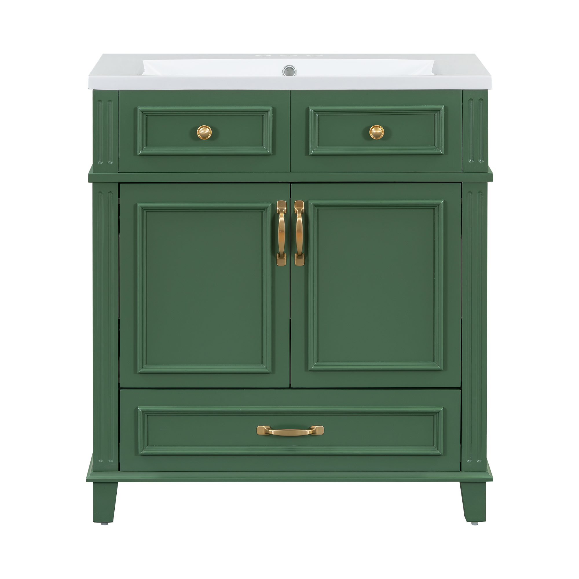 30" Solid Wood Frame Freestanding Bathroom Vanity with Resin Sink and Soft Closing Doors