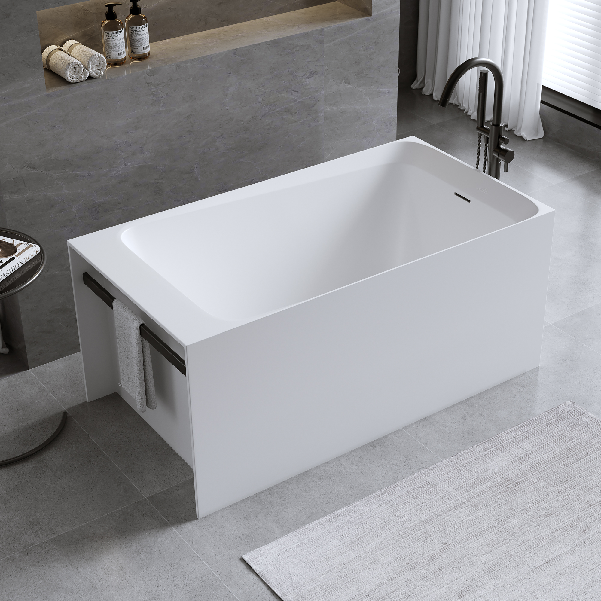 51" Modern Freestanding Stone Resin Soaking Bathtub in Matte White