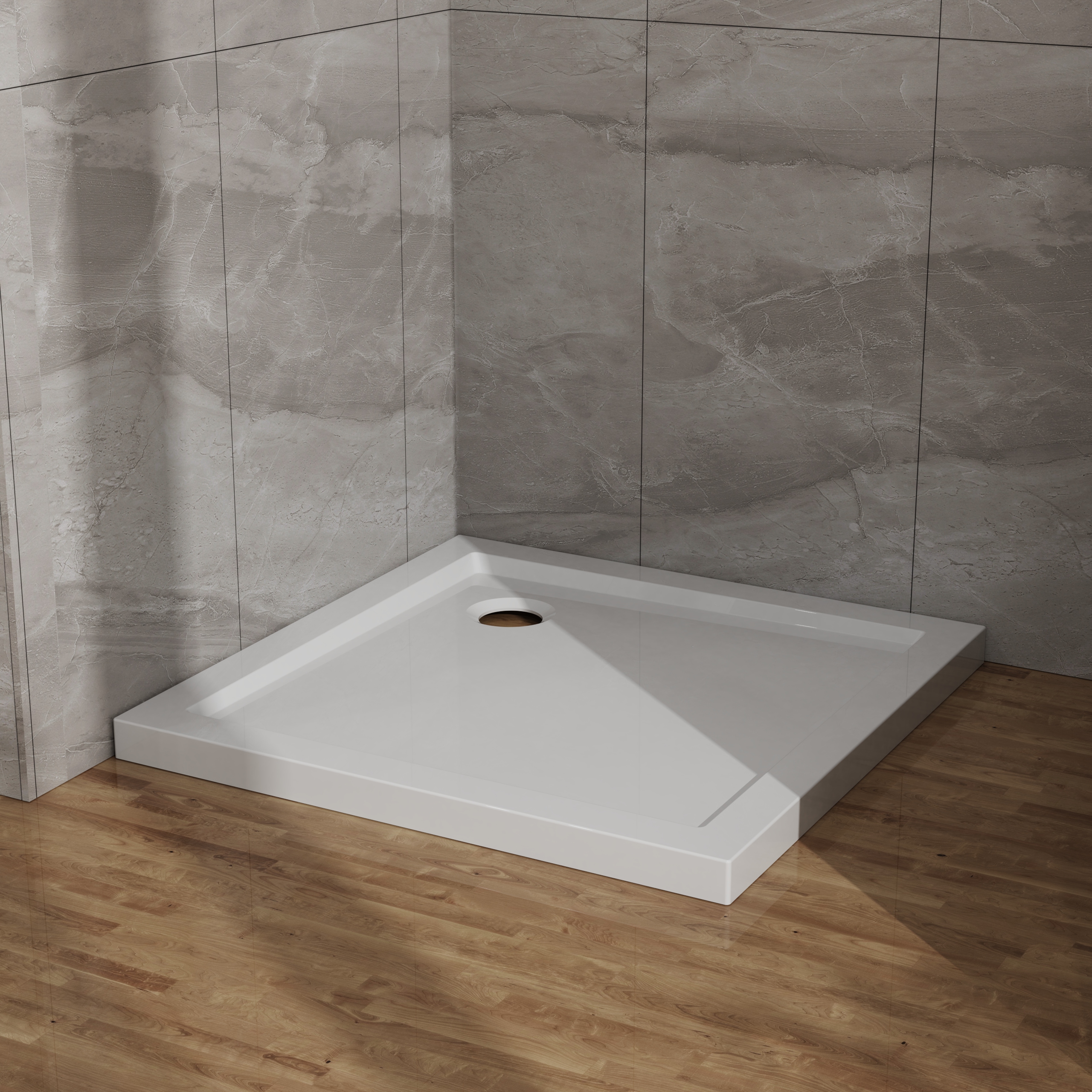 32" x 32" White No-Threshold Shower Base with Corner Drain, Anti-Slip Acrylic Shower Pan