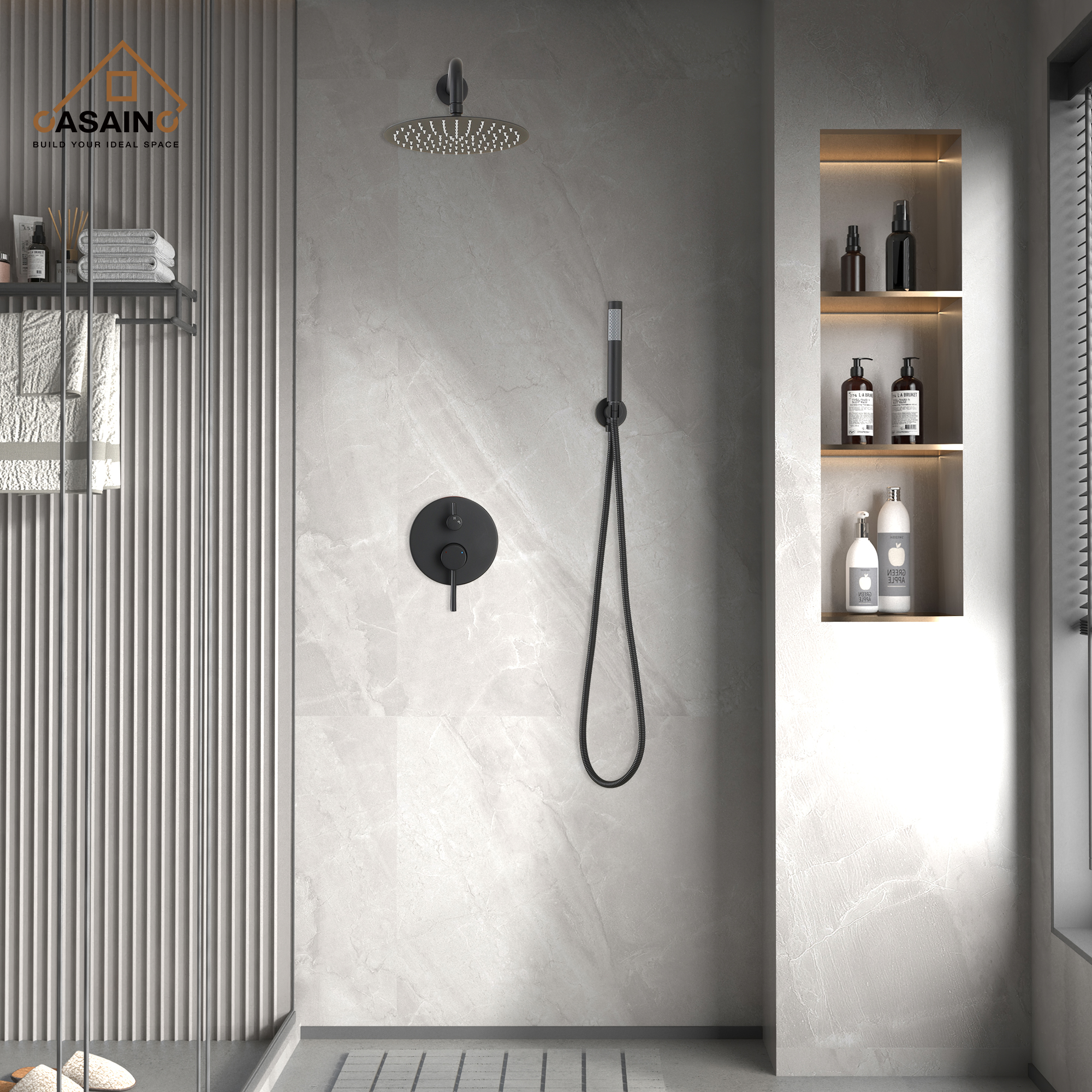 10" Matte Black Rain Shower System with Hand Shower