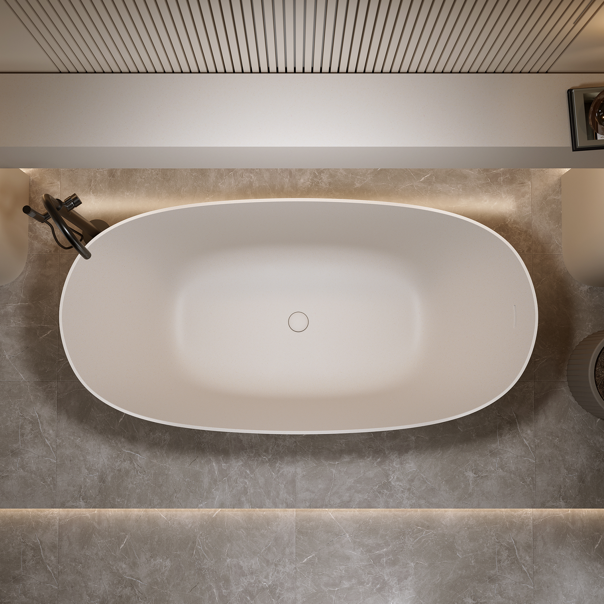 57"/61"/65"/69" Minimalist Solid Surface Freestanding Bathtub in Pine Crest and Shadow Whisper