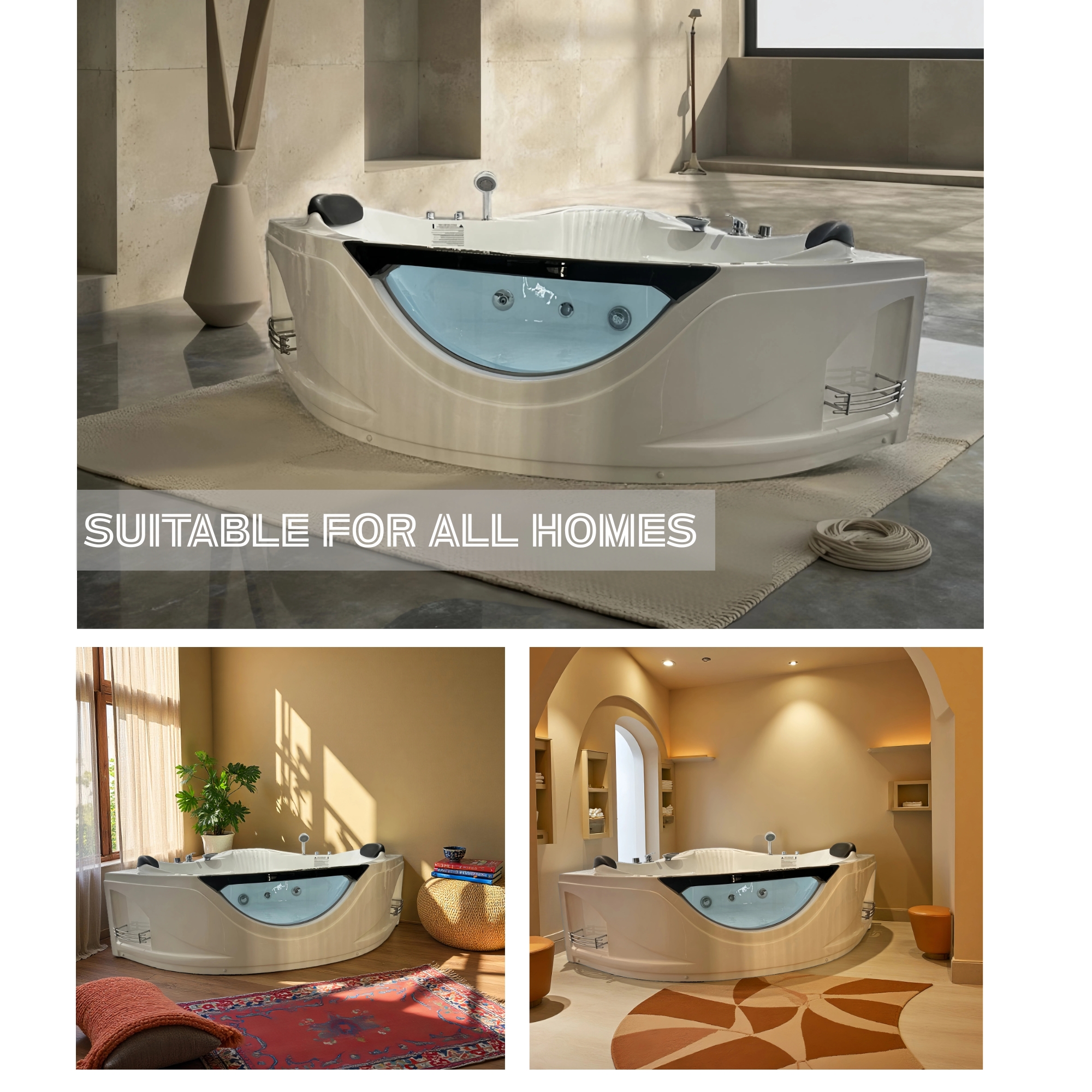 59" Corner Whirlpool Massage Bathtub for 2 Persons with Hydrotherapy Jets & LED Mood Lighting