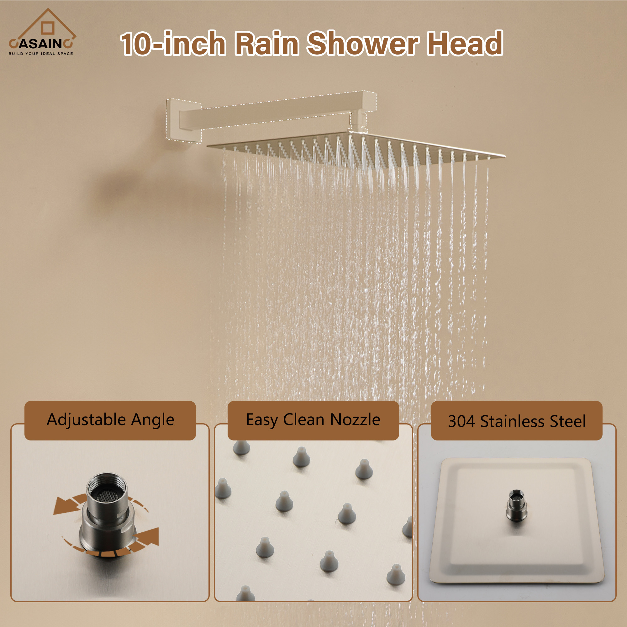 10"/12" Rain Shower Head Stainless Steel Square Showerhead