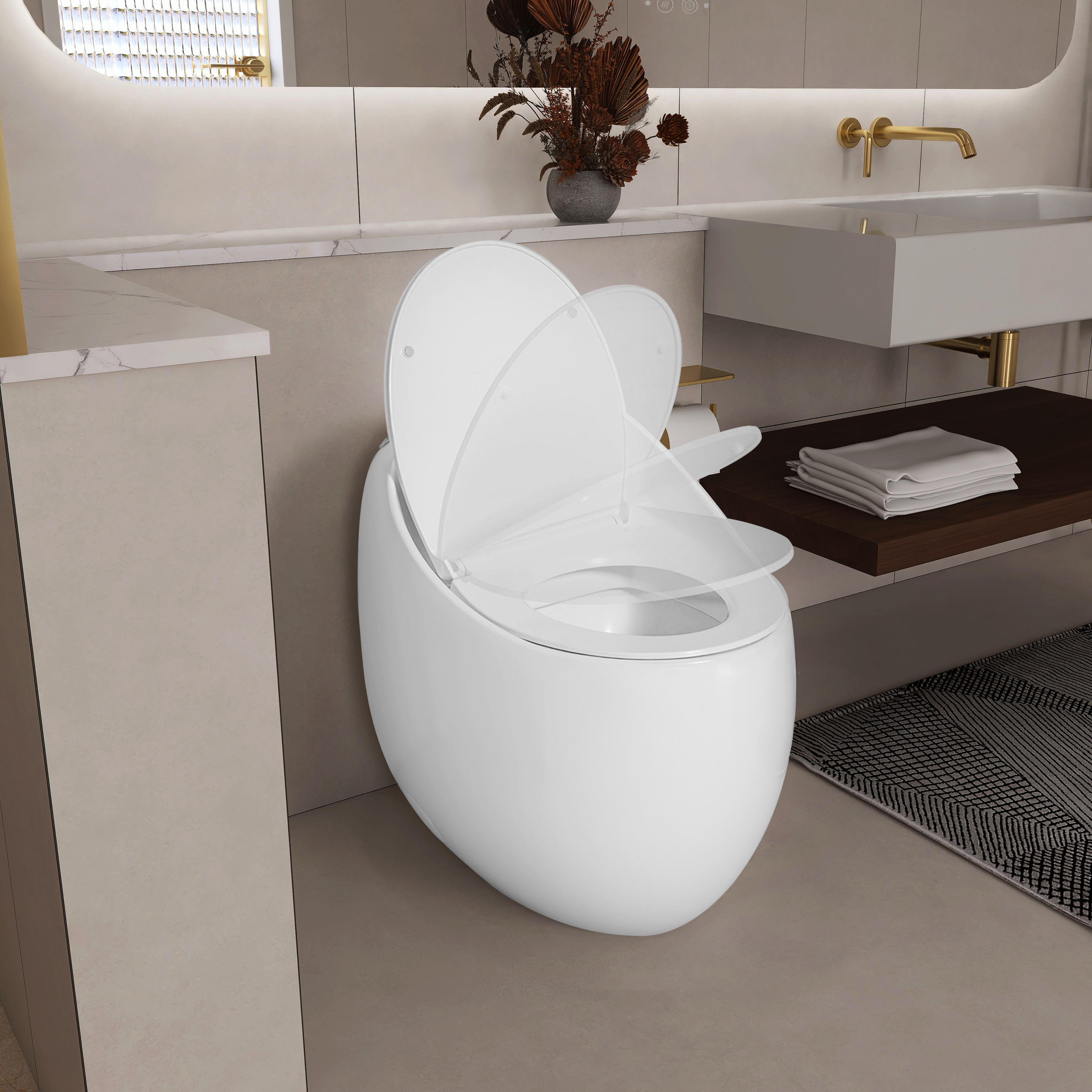 Egg Shape 1-Piece Toilet in Glossy White with 1.28 GPF Single Flush