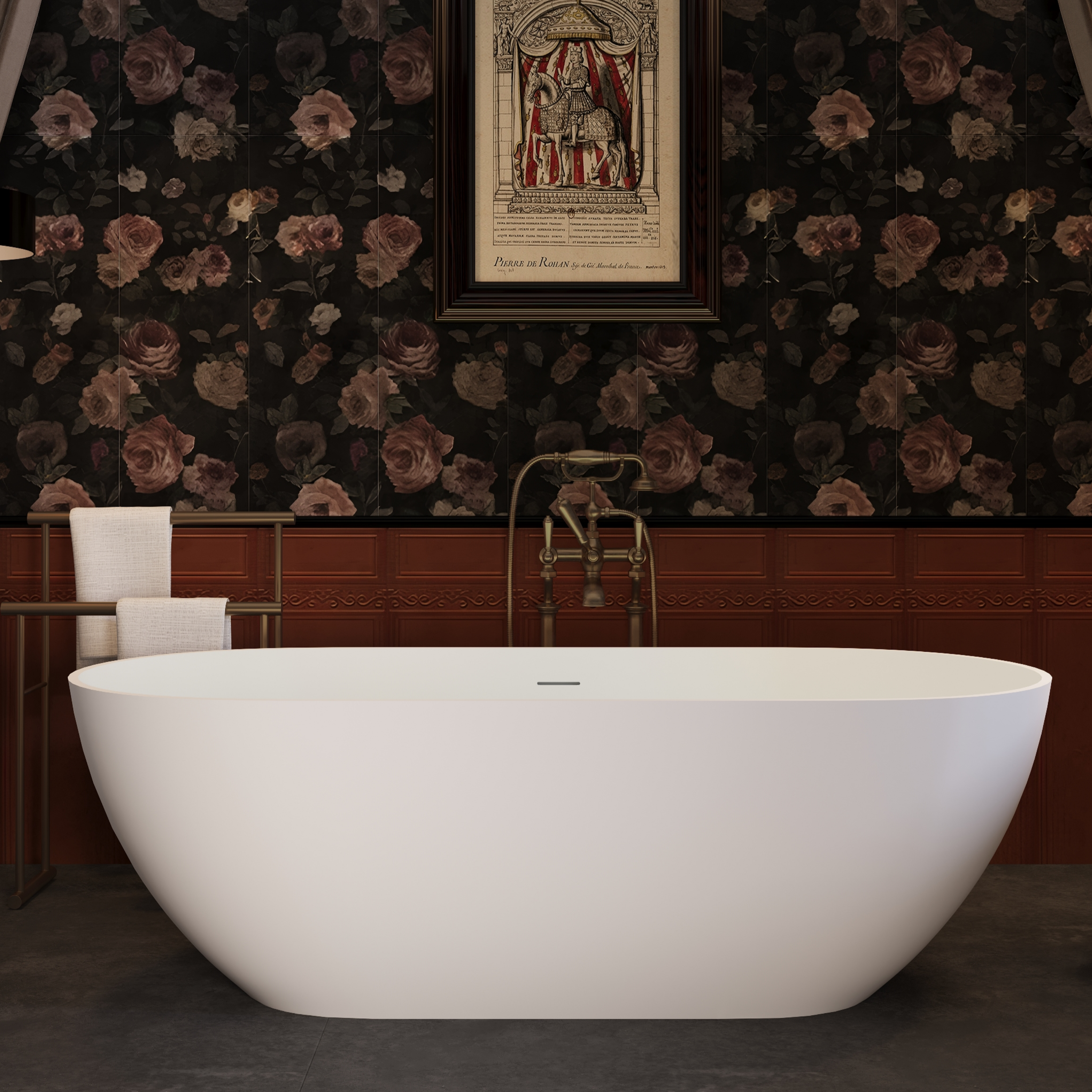 63" Engineered Stone Resin Freestanding Soaking Bathtub with Overflow and Pop-up Drain