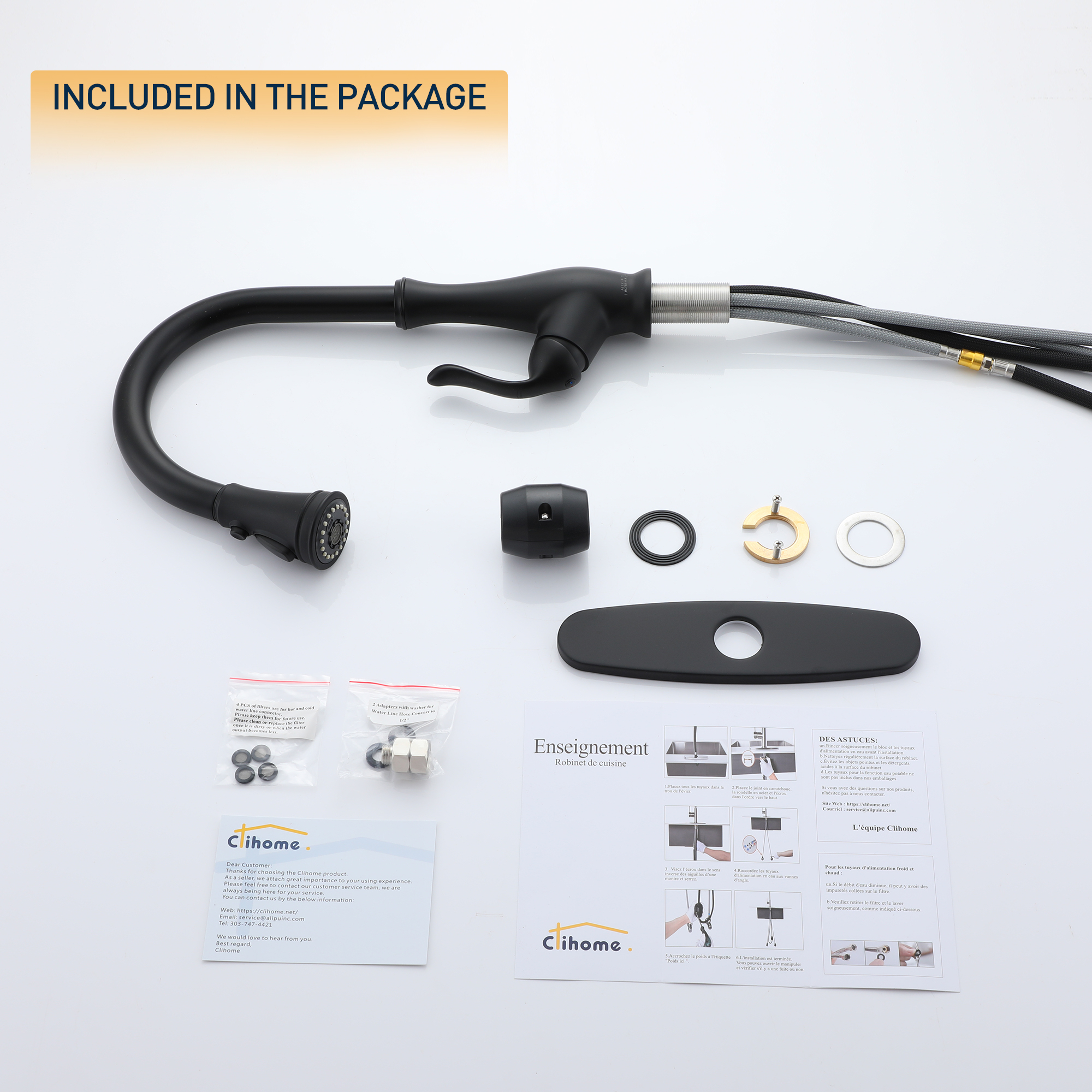 Pull Down Kitchen Faucet Single Handle with Blade Stream Modern Design Easy Installation Deck Plate Included