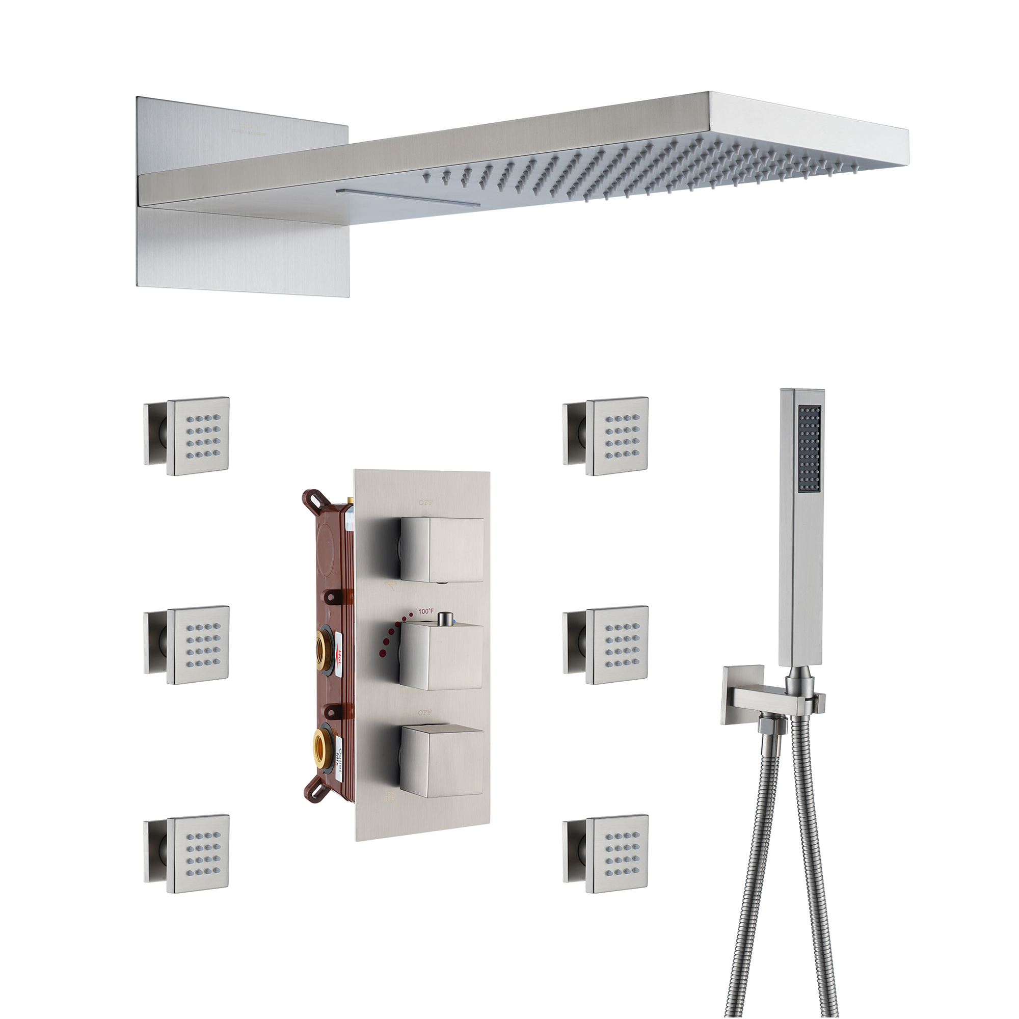 Luxury 4-Function Thermostatic Shower System with Rainfall & Body Jets