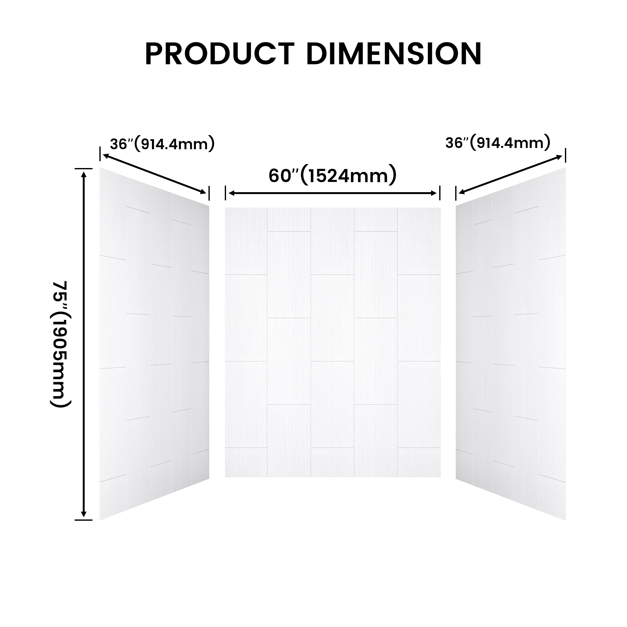 White Solid Surface 3-Piece Glue Up Alcove Shower Wall Surround