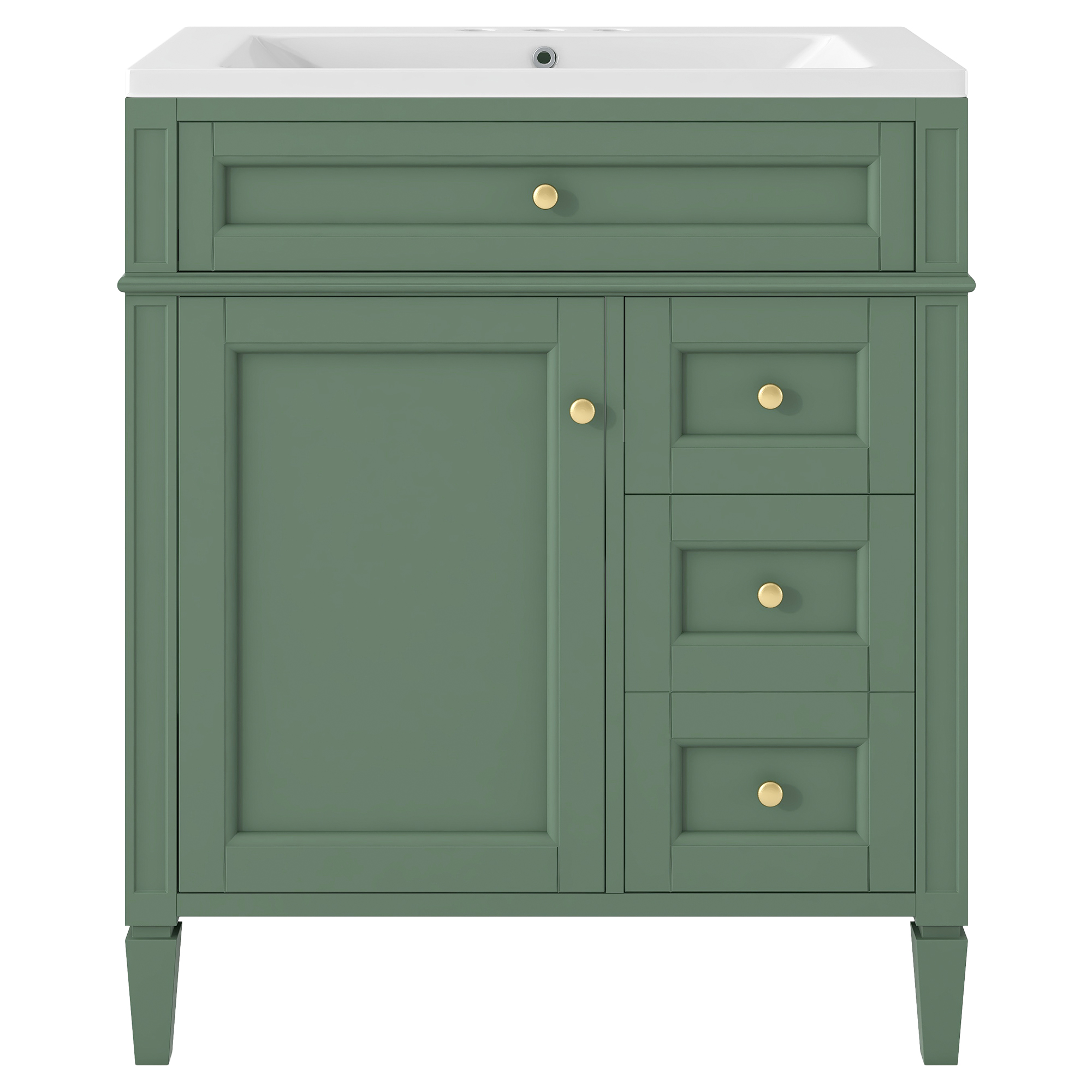 30" Freestanding Bathroom Vanity in Green with 2 Drawers and a Tip-out Drawer